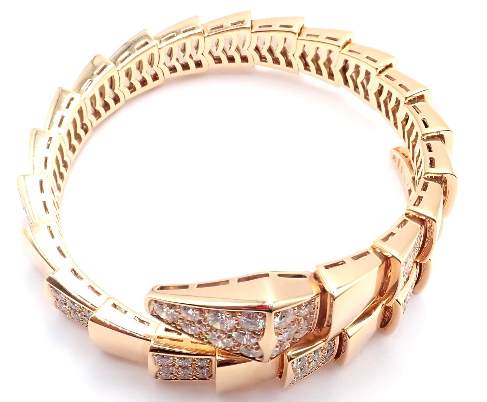 Authentic Bulgari Bvlgari Serpenti Viper 18k Rose Gold Diamond Bangle Bracelet for Women - Luxury Italian Jewelry Gift for Anniversary, Wedding & Special Occasions