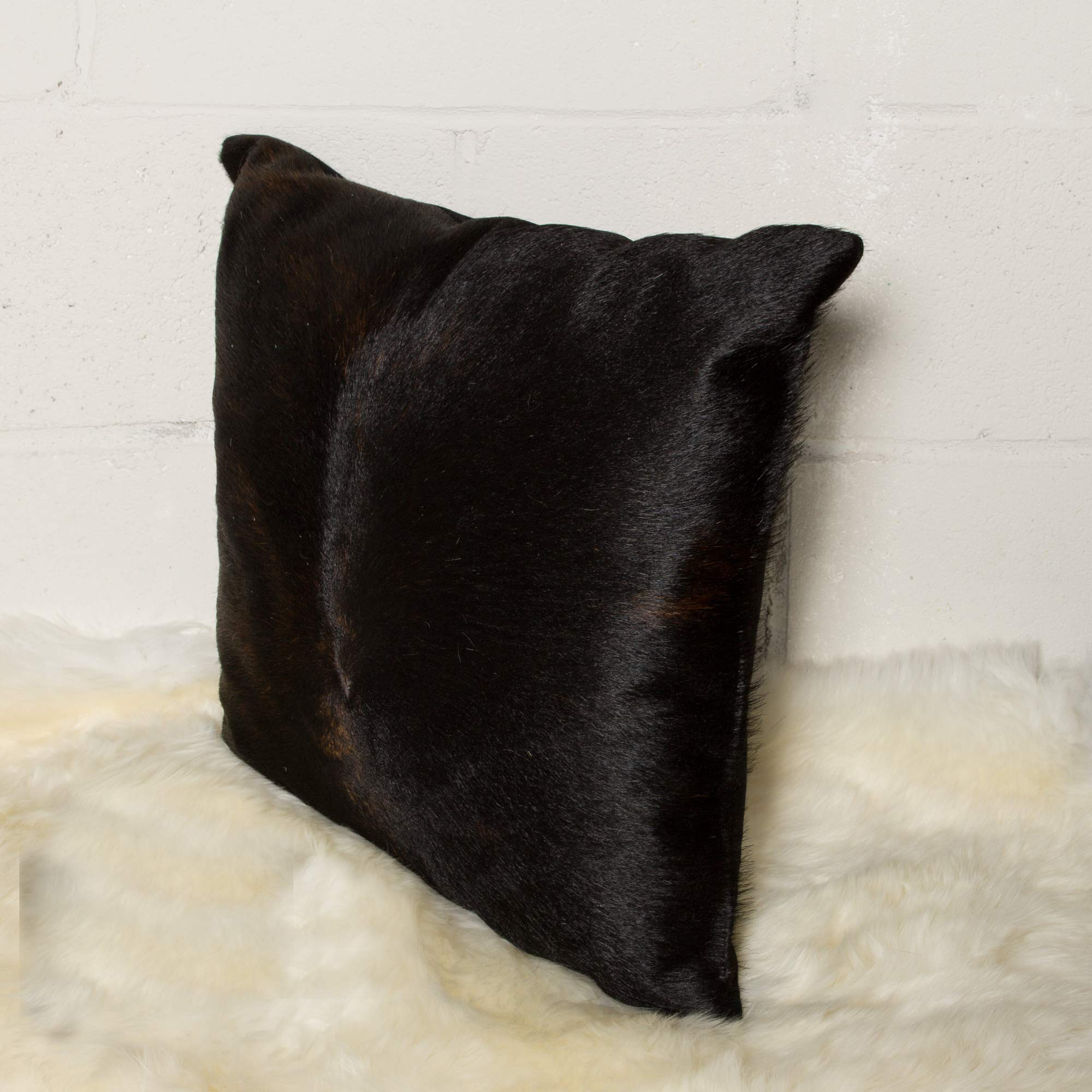 Premium 18x18 Inch Natural Torino Cowhide Throw Pillows with Polyester Insert - Handcrafted 100% Genuine Leather Decorative Cushions for Sofa, Bed & Living Room - Black Luxury Home Decor Accent Pillows