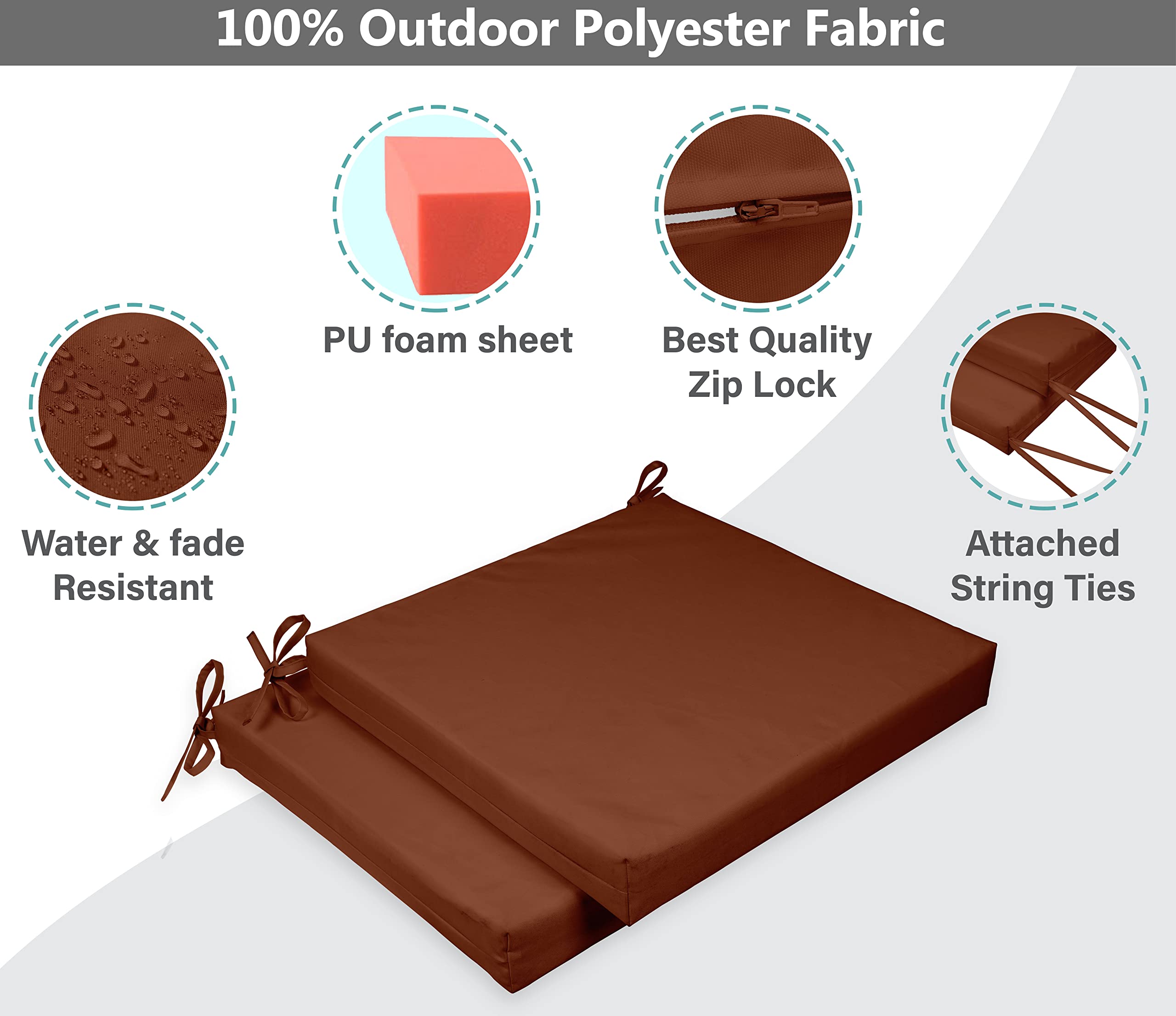 Premium 20x20 Inch Indoor/Outdoor Square Chair Cushions with Ties - Set of 2 Dusty Peach Patio Seat Cushions for Garden Furniture, Deck Chairs & Home Decor | Weather-Resistant & Comfortable for Lounging, Dining & Relaxing