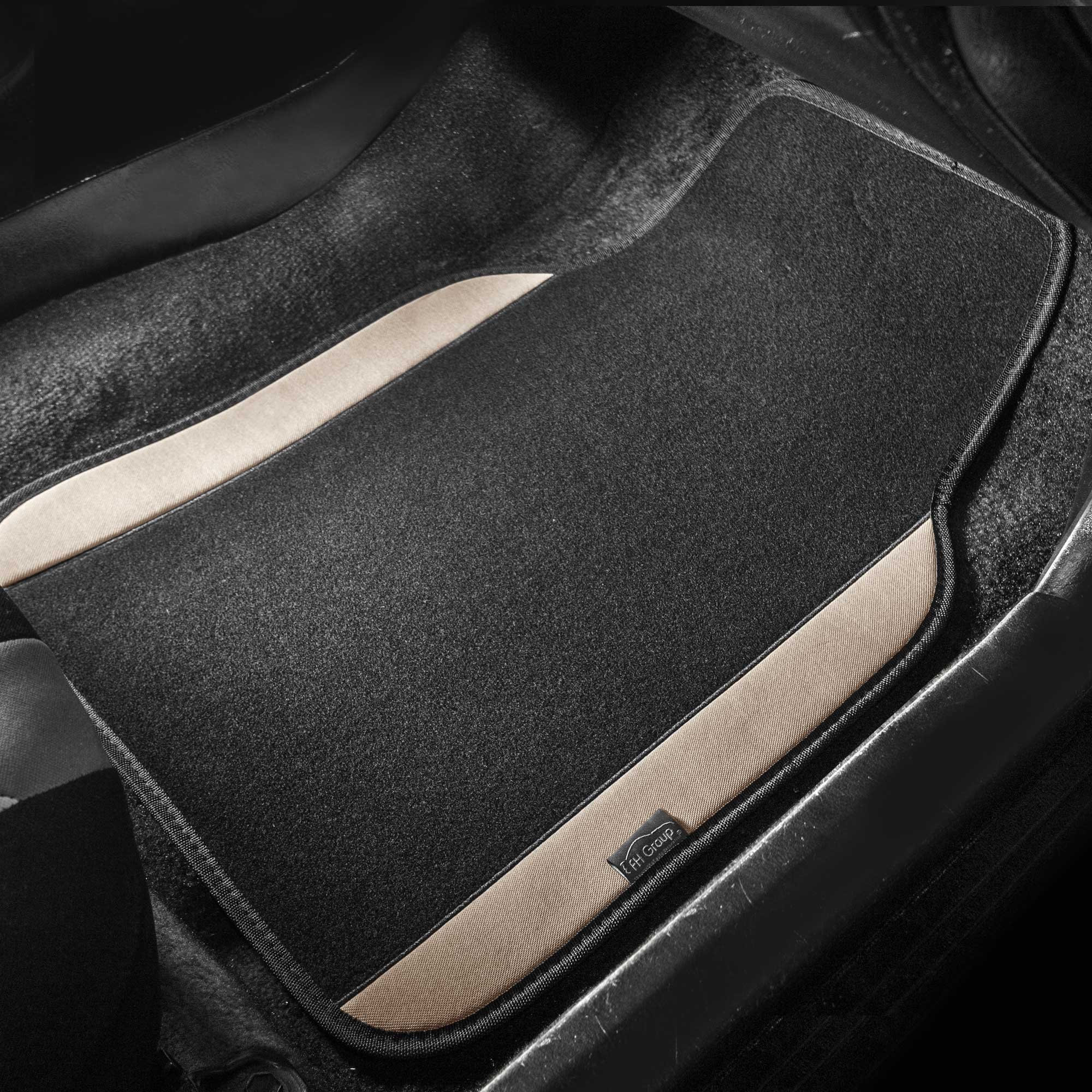 Premium Universal Fit TLH Car Seat Covers - Beige Striped Design, Airbag Compatible, Split Bench Style with Interior Accessories & Floor Mats for Cars, Trucks & SUVs | Perfect for Road Trips, Daily Commutes & Vehicle Protection