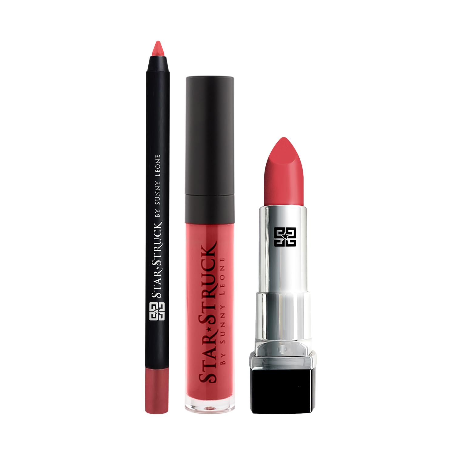 STARSTRUCK BY SUNNY LEONE Coralicious Lip Kit - Matte Lipstick, Highly Pigmented Liquid Lip Gloss & Lip Liner Set (3-Piece) | Long-Lasting, Non-Sticky Formula for Parties, Date Nights & Special Occasions