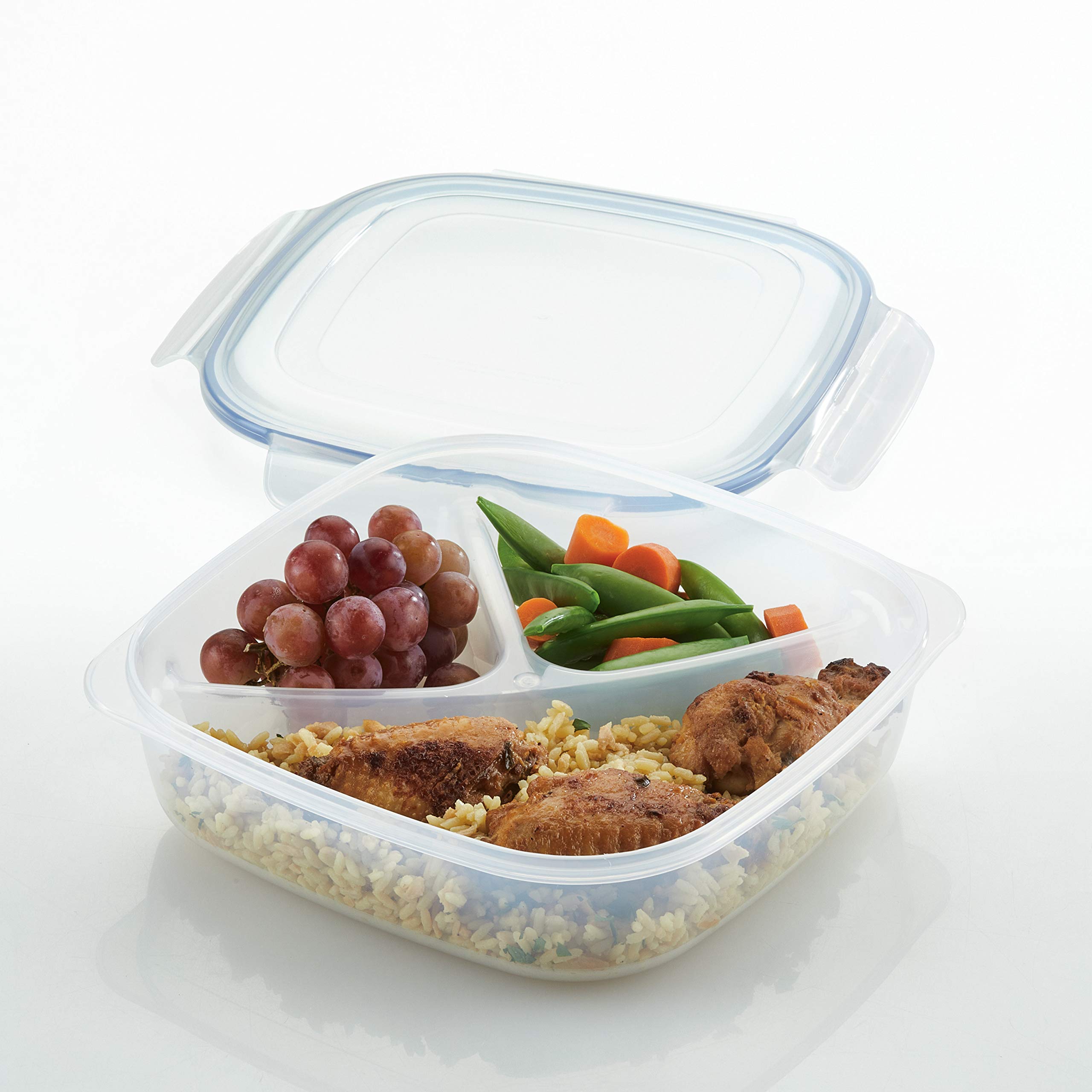 LocknLock 50-Ounce 3-Compartment Square Lunch Box - BPA-Free Food Storage Container for Meal Prep, Office Lunch & Picnics - Clear Plastic Divided Container for On-the-Go Meals