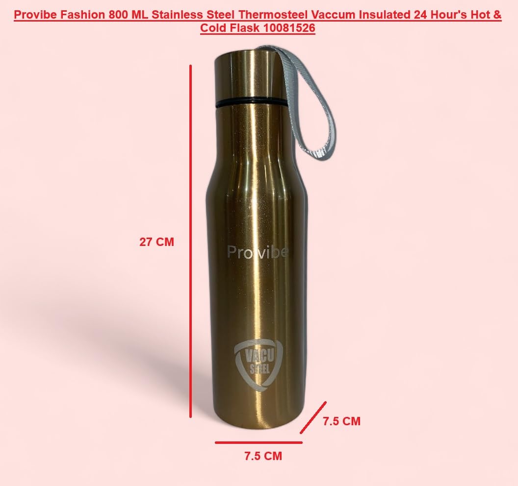 ProVibe 800ml Stainless Steel Vacuum Bottle - 24H Hot/Cold for Travel & Gym