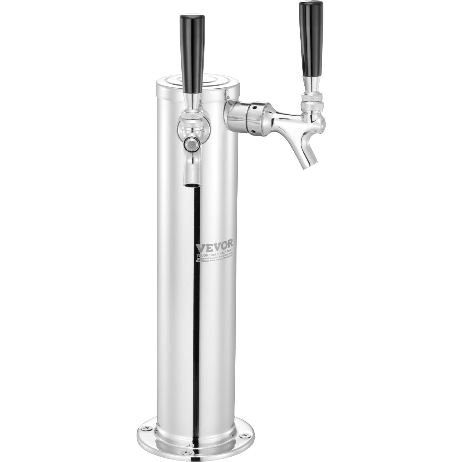 VEVOR Dual Tap Kegerator Tower Kit - Stainless Steel Beer Dispenser with CGA320 Regulator & D-System Coupler for Home Bars, Parties & Commercial Use | Perfect for Draft Beer Serving & Entertaining