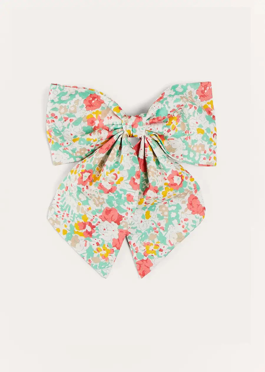 Clementine Floral Long Bow Hair Clip - Coral Color Hair Accessory for Women & Girls - Perfect for Weddings, Parties & Everyday Style