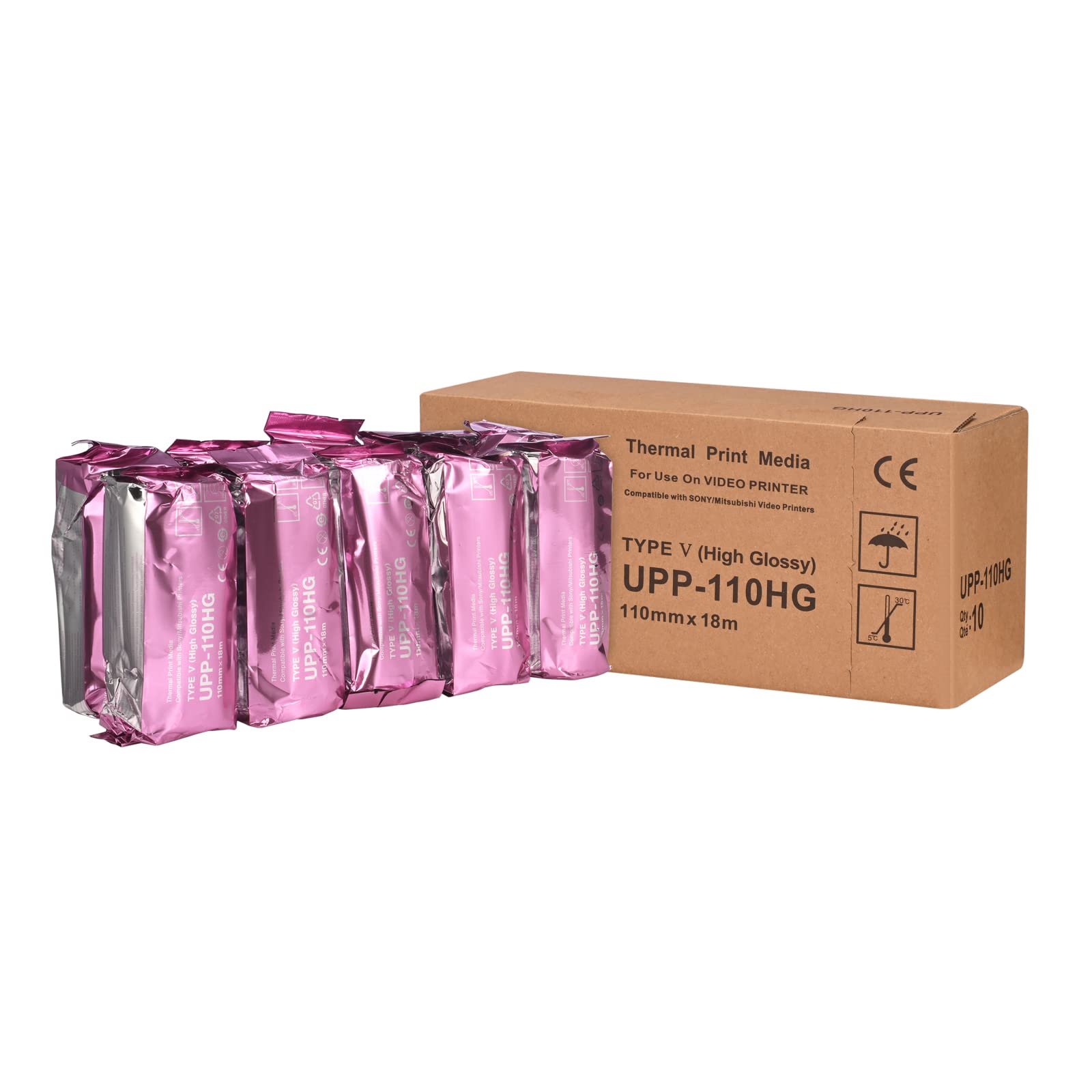 Sony/Mitsubishi UPP-110HG Compatible High Glossy Thermal Ultrasound Paper Film - 2 Rolls for Medical Imaging & Diagnostic Printing