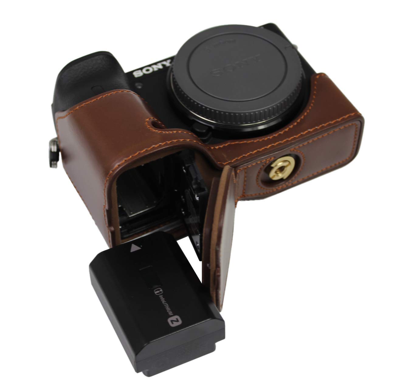 Sony ILCE6600 a6600 Bottom Opening PU Leather Half Camera Case with Tripod Mount & Hand Strap - Dark Brown | Protective Cover for Travel, Street & Outdoor Photography