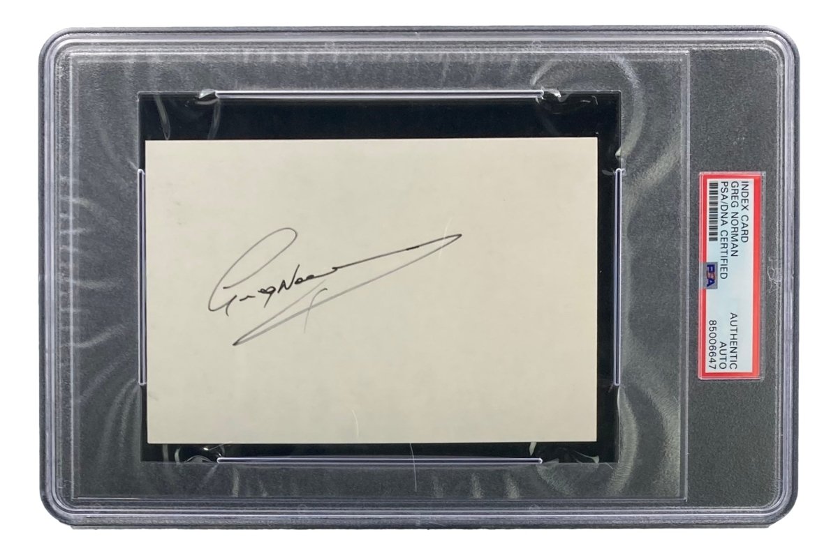 Greg Norman Signed Slabbed Index Card PSA/DNA Certified - Authentic Autographed Golf Memorabilia for Collectors & Fans - Perfect for Display in Home, Office or Man Cave