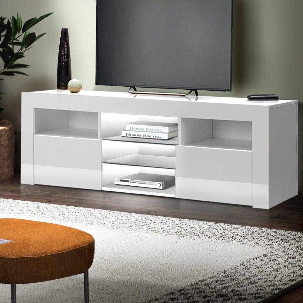 Artiss 145cm White Angus Entertainment Unit TV Cabinet with LED Lighting - Perfect for Living Room, Bedroom & Home Theater Setup
