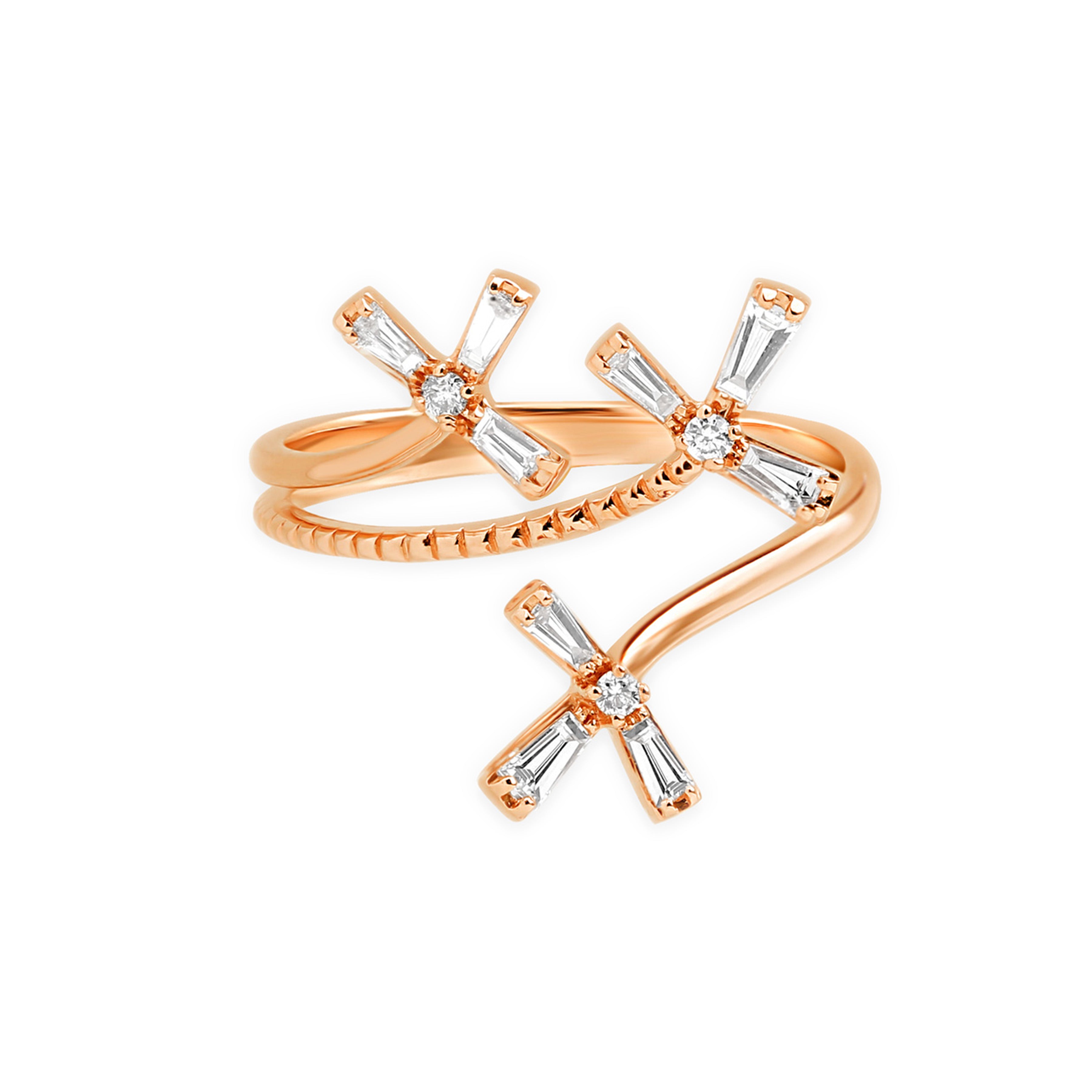 14K Rose Gold Floral Diamond Wrap Around Ring for Women - Elegant Stackable Band for Wedding, Anniversary & Everyday Wear
