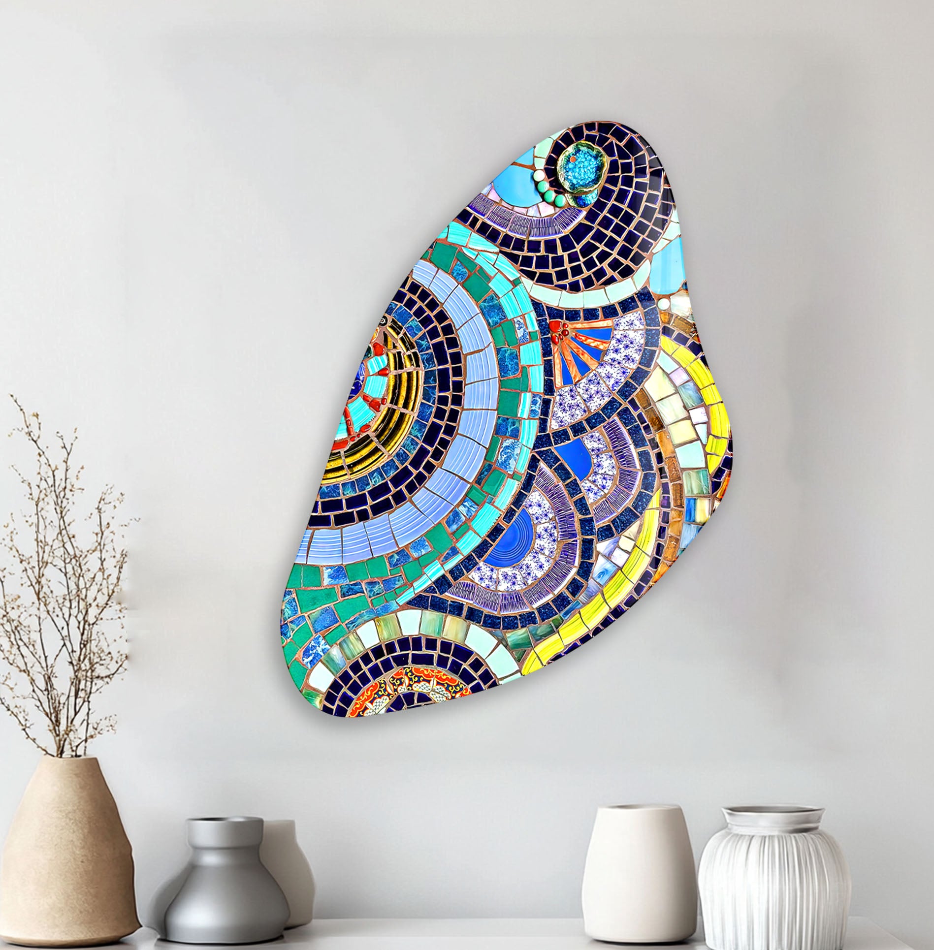 Modern Mosaic Pattern Irregular Glass Wall Art - Handmade Abstract Decor for Living Room, Bedroom, Office & Bathroom