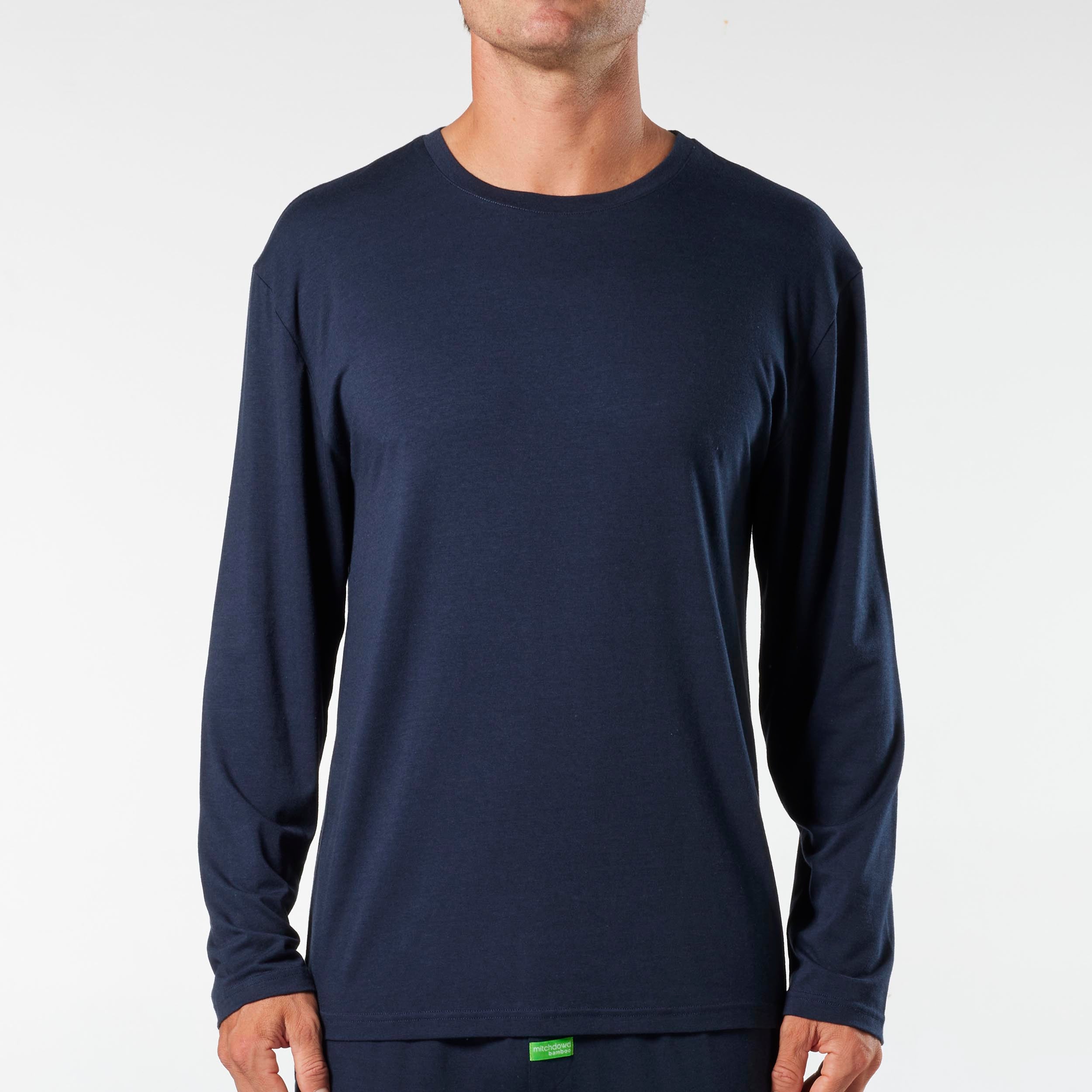 Men's Soft Bamboo Long Sleeve Sleep Tee - Breathable & Comfortable Pajama Top for Nightwear, Lounge Wear & Relaxation - Navy Blue