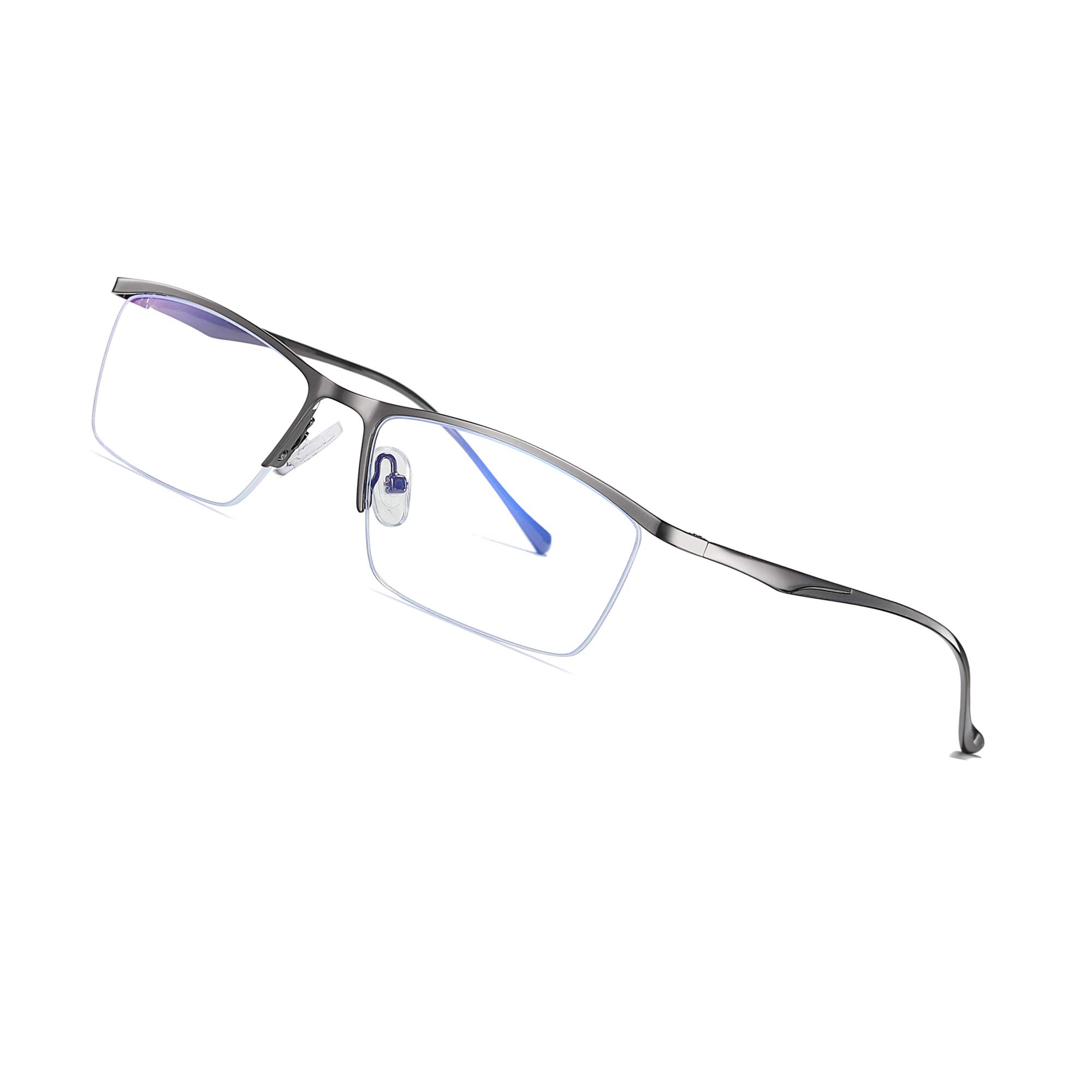 Blue Light Blocking Glasses for Men - Anti Eyestrain Computer & Gaming Glasses with Half-Rim Metal Frame & Protective Case - Reduce Digital Eye Strain for Work, Gaming & Screen Time