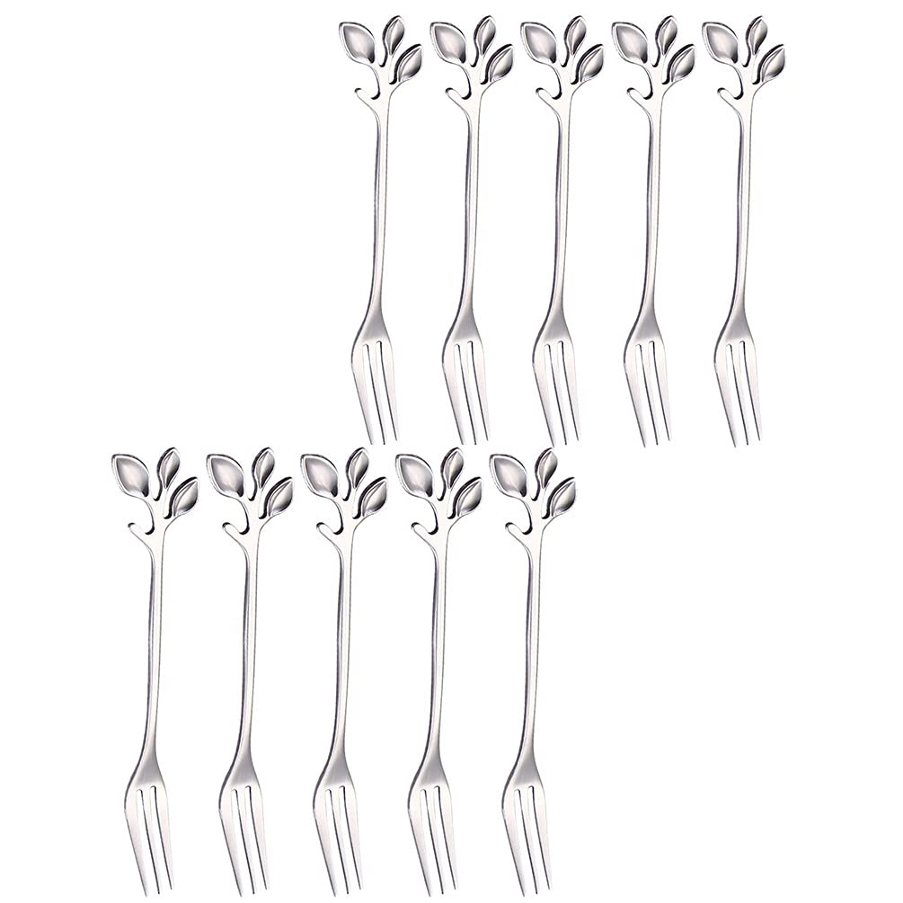 10-Piece Stainless Steel Appetizer Forks Set - Creative Leaf Design Dessert Forks for Cake, Fruit, and Small Bites - Dishwasher Safe Silver Tableware by RuiChy - Perfect for Parties, Weddings, and Fine Dining