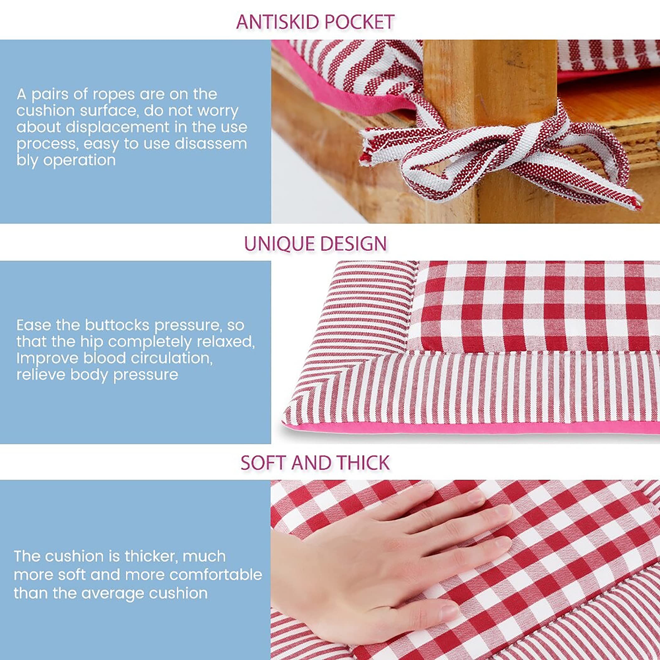 6 Pack Dining Chair Cushions Set with Ties - 15.75 x 15.75 Inch Kitchen Chair Pads for Comfort & Style (Red) - Perfect for Dining Room, Kitchen, Office or Outdoor Seating