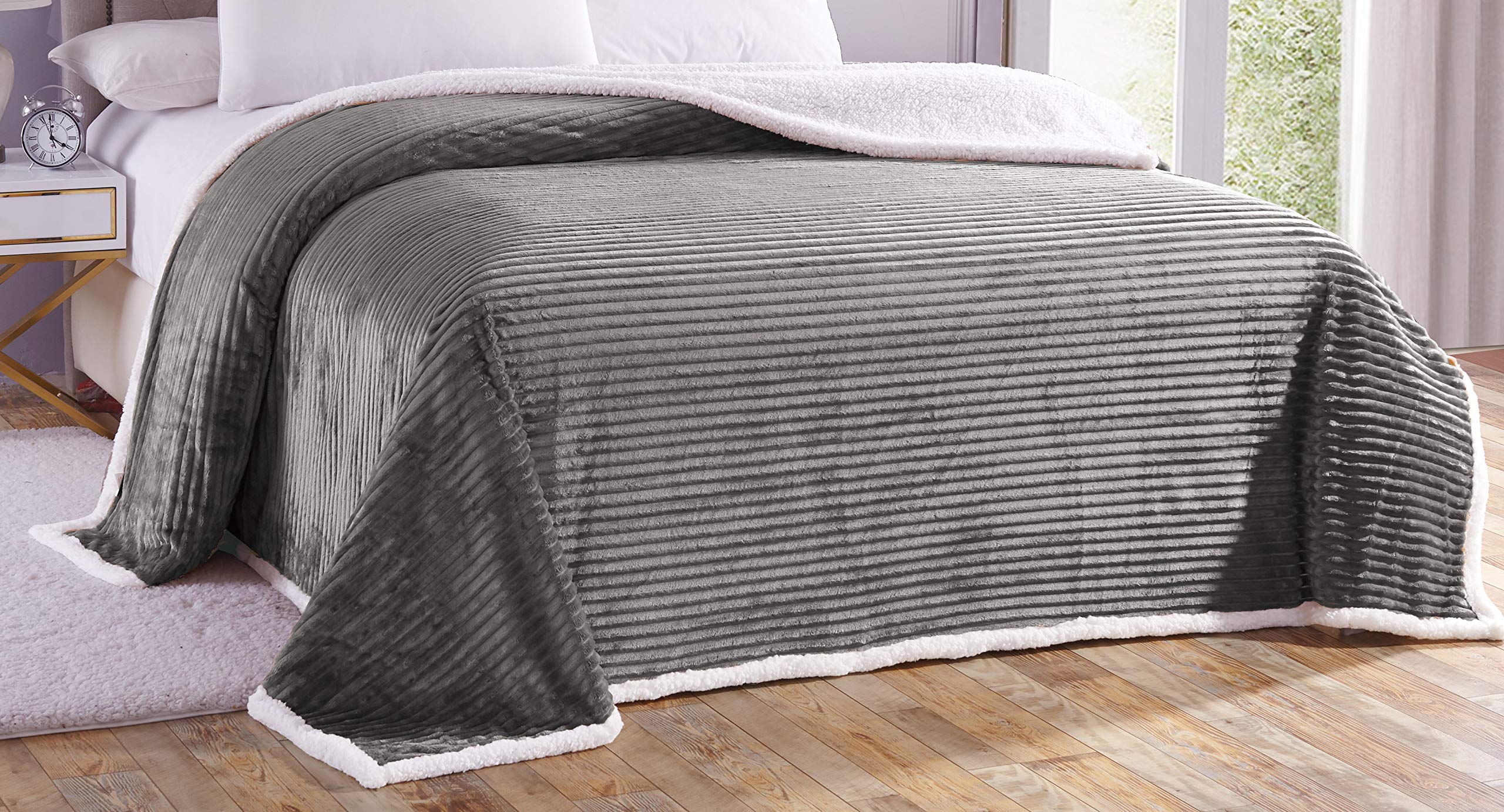 Cozy Corduroy Sherpa Blanket for Bed & Couch - Ultra Soft Reversible Plush Throw Blanket for Winter, Home Decor, and Gift Giving