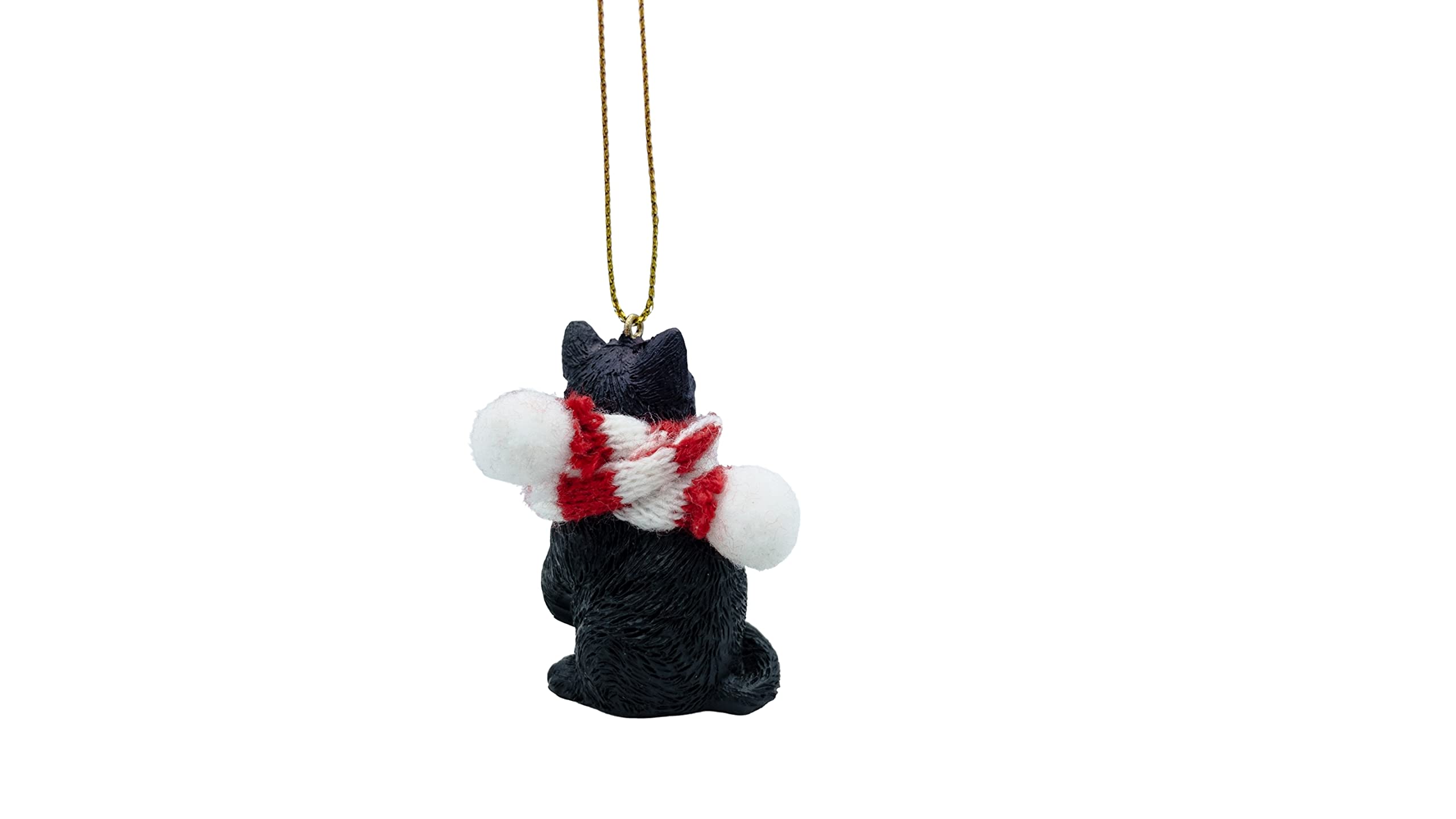 Black Longhair Tabby Cat Christmas Tree Ornament with Candy Cane Scarf - Handmade Holiday Decor for Cat Lovers, Perfect for Xmas Tree, Gift Exchange & Festive Home Decoration