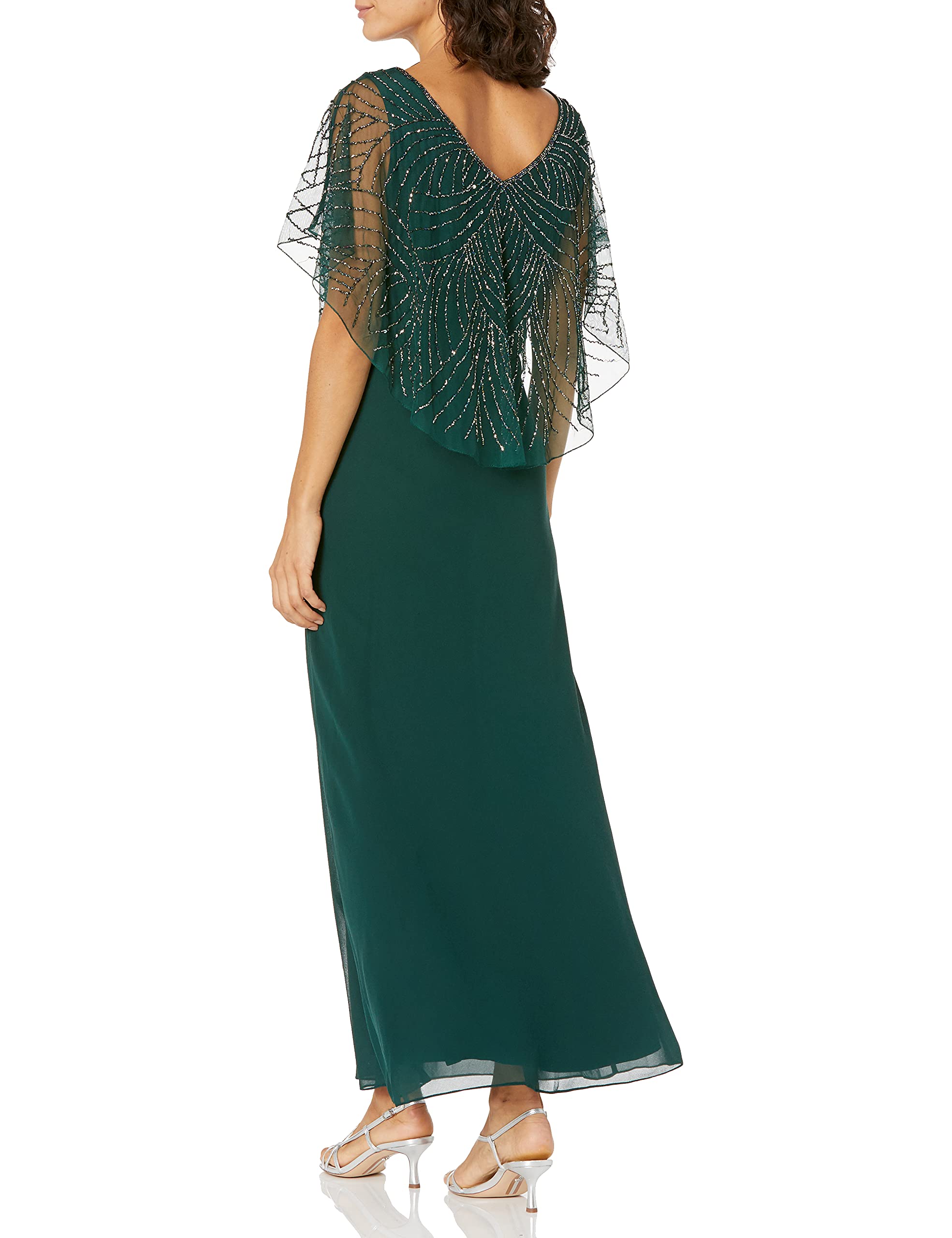 J Kara Women's Petite Capelet Dress - Elegant Short Sleeve Flared A-Line Cocktail Dress for Wedding Guest, Party & Special Occasions