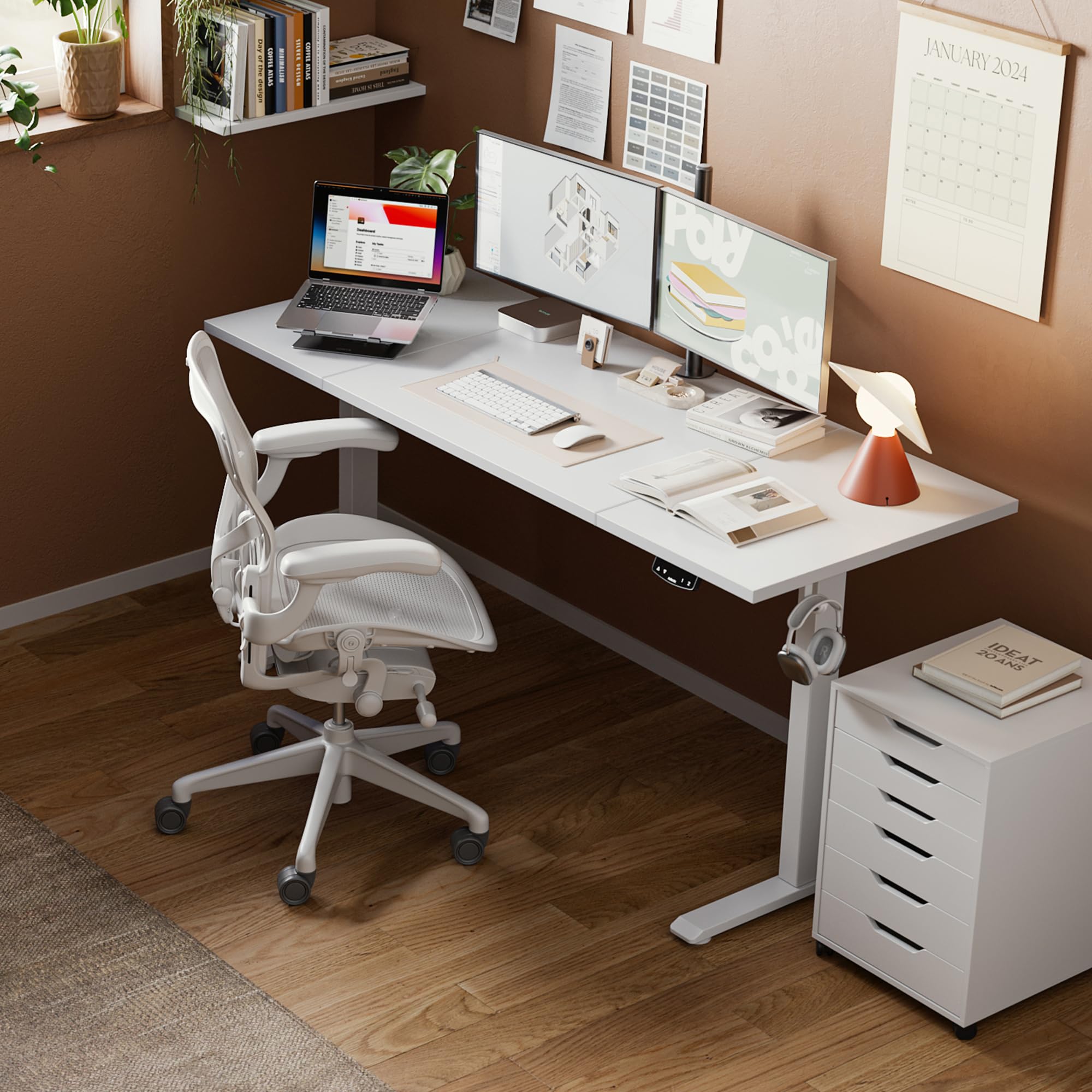 Agilestic Electric Standing Desk 63 x 24 Inches - Height Adjustable Sit Stand Desk for Home Office, White Splice Board - Perfect for Remote Work, Gaming & Study Setup