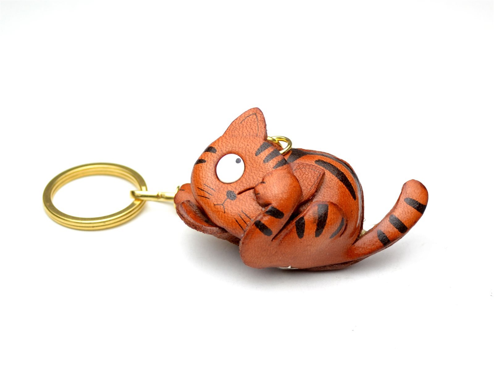 3D Leather Cat Keychain - Handmade Collectible Keyring Charm Pendant by VANCA | Made in Japan | Perfect for Cat Lovers, Gifts & Bag Accessories