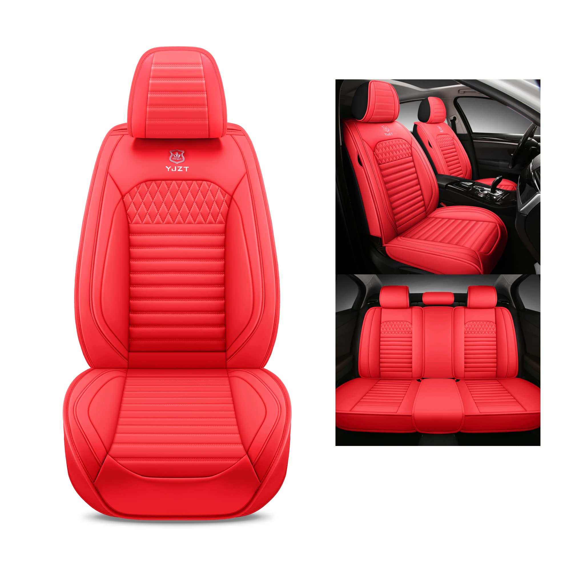 Premium Red Leather Car Seat Covers - Universal 5-Seater Full Set for Most Cars, SUVs & Pickup Trucks | Comfortable & Durable Protection | Perfect for Daily Commute, Road Trips & Family Travel