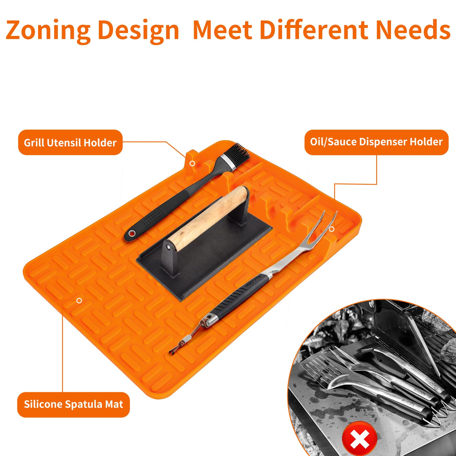 2 Pack Non-Slip Silicone Griddle Tool Mat for Blackstone BBQ Grill - Heat Resistant Cooking Mat with Drip Pad - Perfect for Outdoor Grilling, Countertop Protection & Kitchen Organization (Orange)