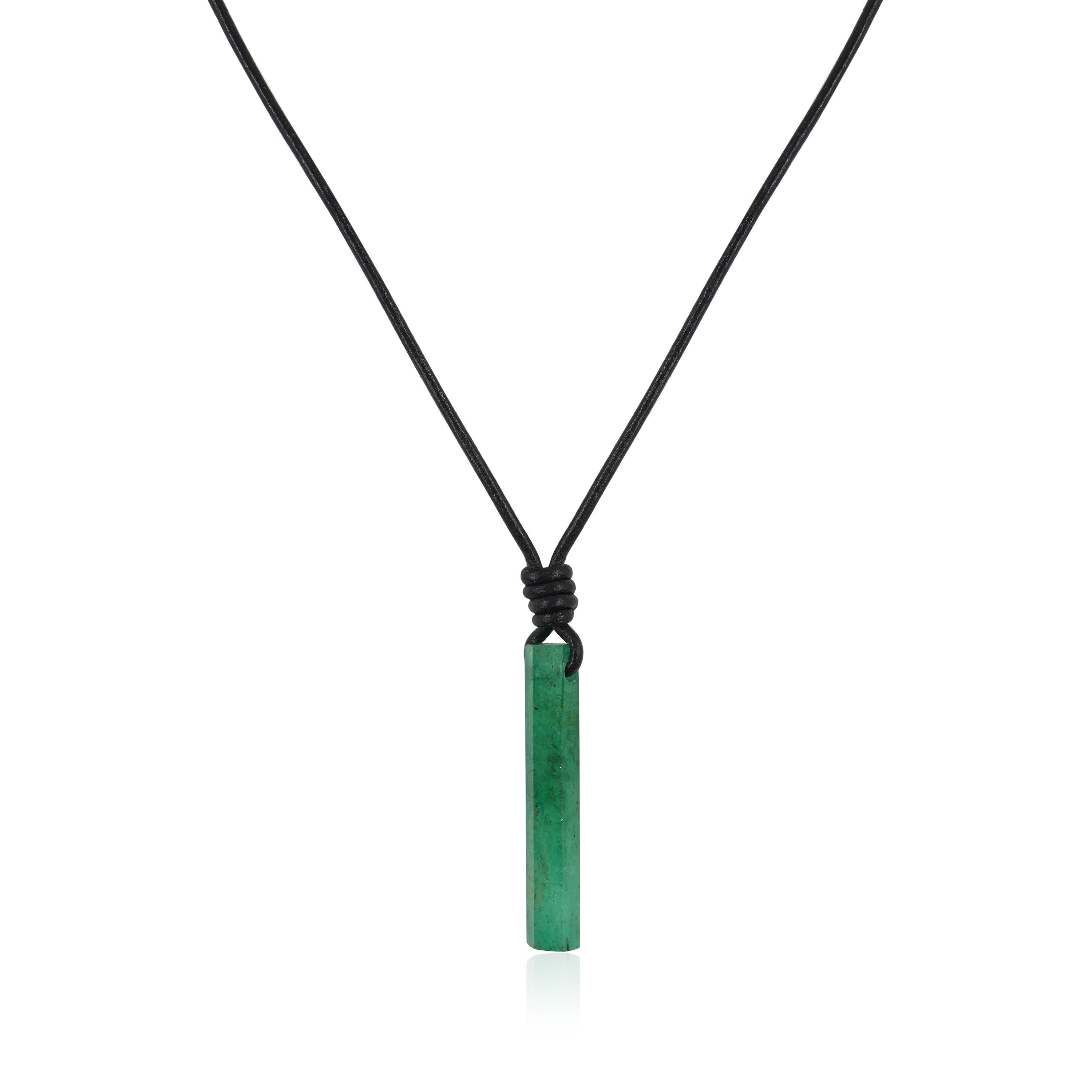 Emerald Green Pencil Pendant Necklace - 16+2 Inch Adjustable Black Leather Cord for Women & Men - Perfect Gift for Teachers, Graduation, Birthday & Everyday Jewelry