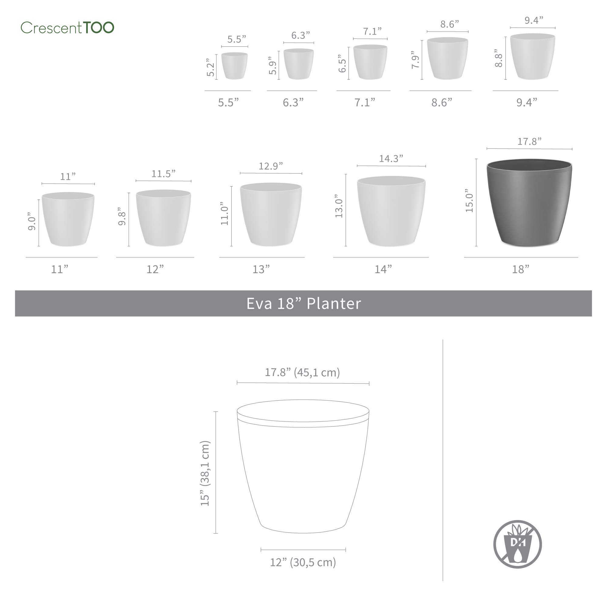 Modern Crescent Too Eva Decorative Planter - 18 Inch Latte Ceramic Flower Pot for Indoor Plants, Succulents & Herbs | Perfect for Home, Office & Garden Decor