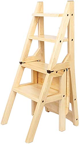 NEVKA Foldable Wooden Step Stool with Wide Pedal - Non-Slip Multifunctional Portable Flower Design Ladder Chair for Home, Kitchen, Bathroom & Gardening (Beige)