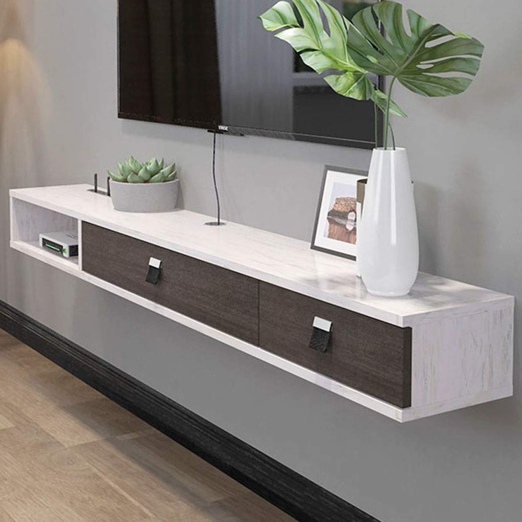 Wall-Mounted Floating TV Shelf with 2 Drawers & Open Storage - Modern Media Console for Living Room, Bedroom & Home Theater - Perfect for TV, Game Consoles & Entertainment Systems