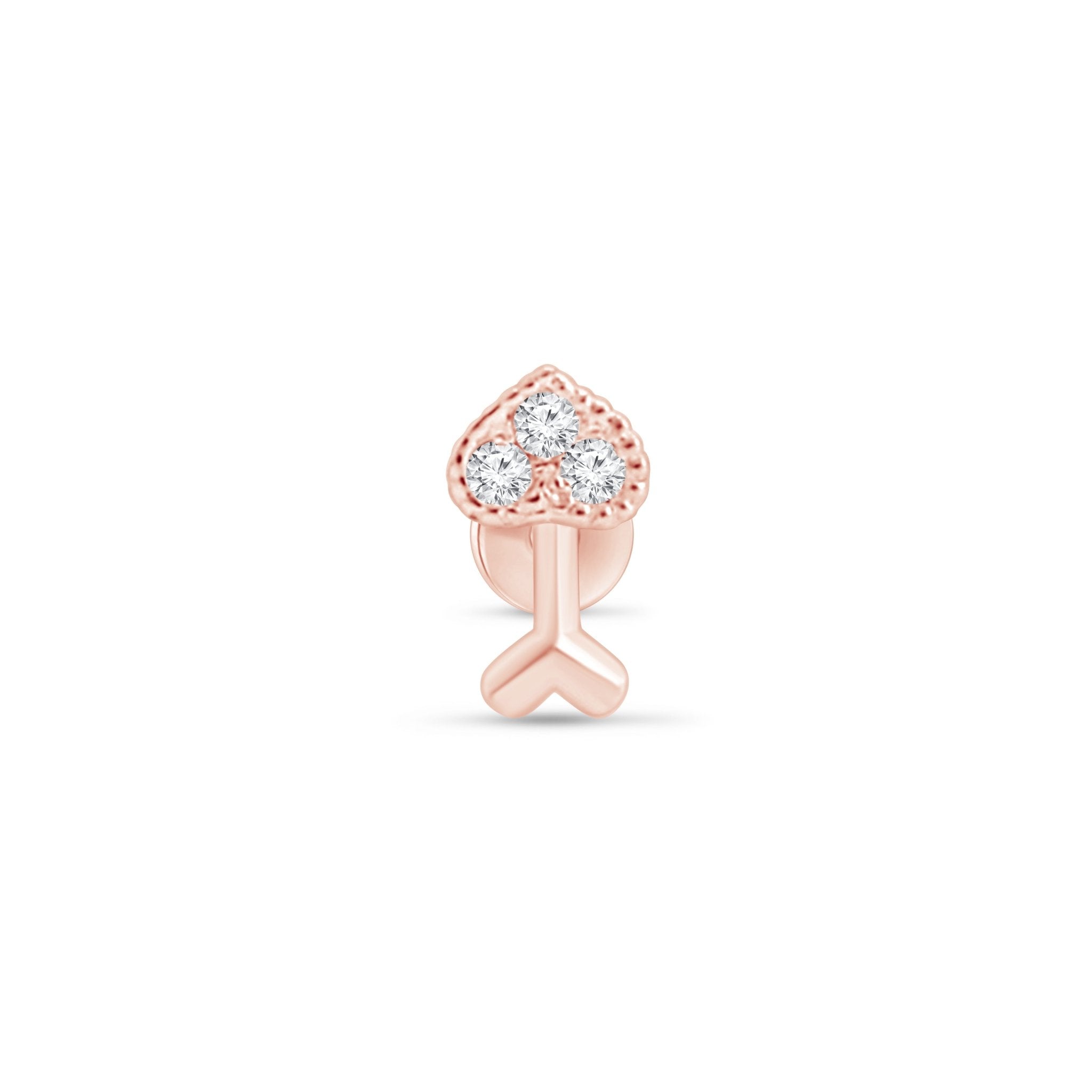 14K Rose Gold Diamond Stud Earrings for Women - Cupid's Arrow Flat Back Studs | Perfect for Valentine's Day, Anniversary & Everyday Wear