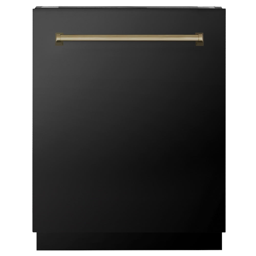 ZLINE Autograph Edition 24-inch Built-In Tall Tub Dishwasher - Black Stainless Steel with Champagne Bronze Handle, 51dBa (DWVZ BS 24 CB) | Quiet Operation, 3rd Rack, Top Control | Perfect for Modern Kitchens, Open Concept Homes & Luxury Apartments
