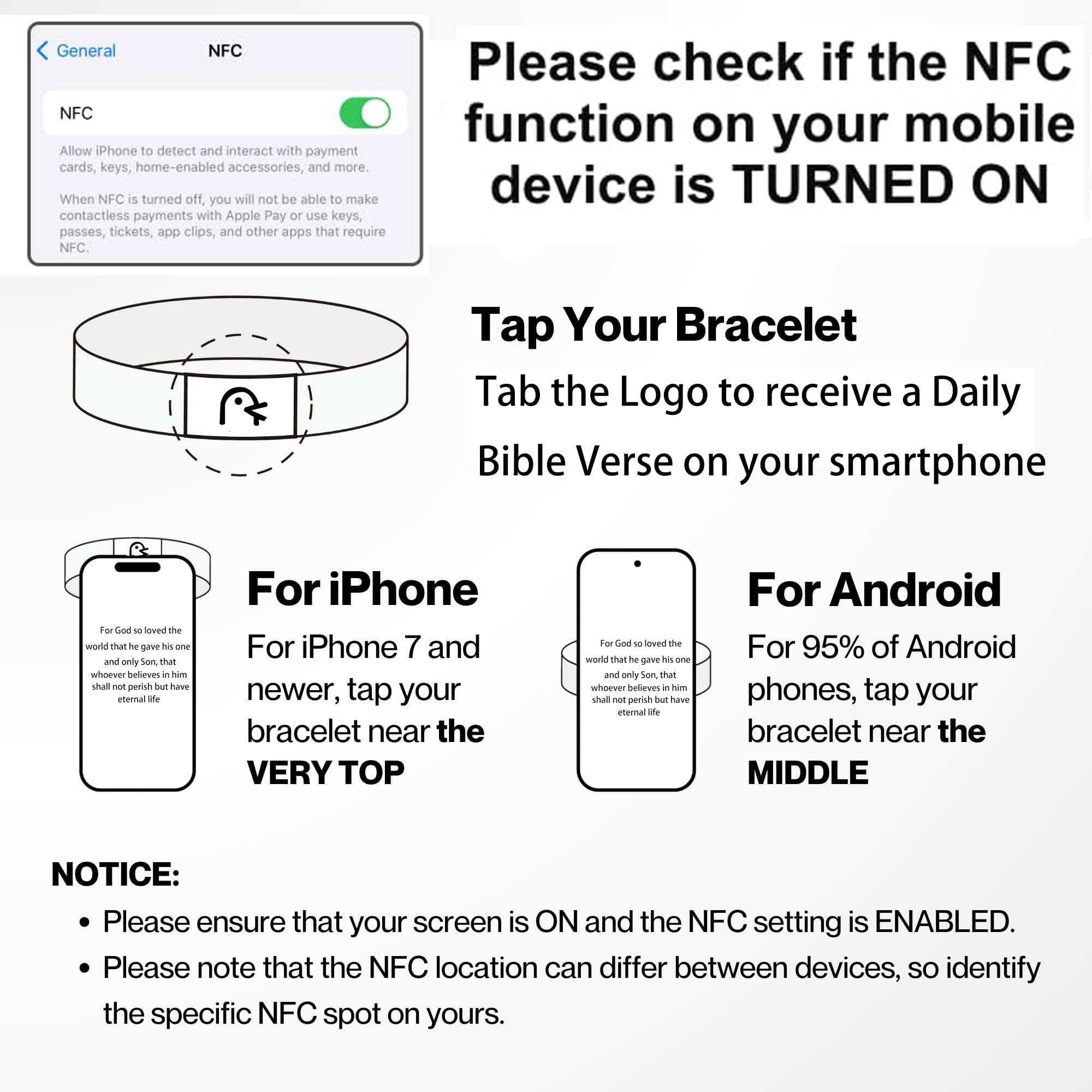 Scannable NFC Bible Verse Bracelet - WWJD Christian Bracelet with Daily Scripture for Women & Men - Religious Gift for Couples - Connect to Phone for Instant Bible Access - Perfect for Church, Prayer & Daily Inspiration