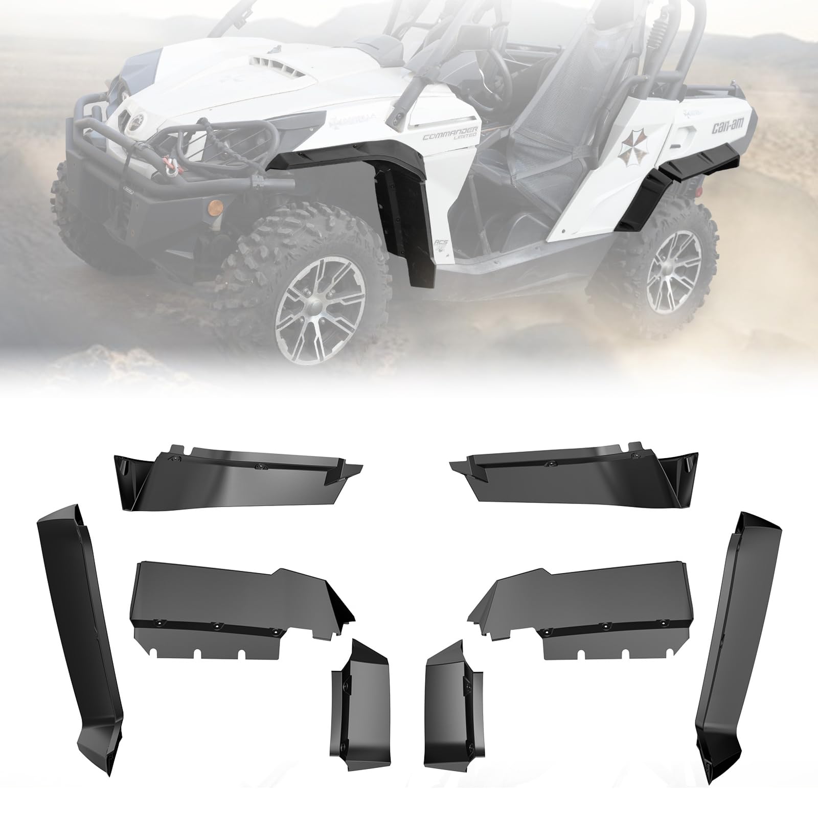 HAKA TOUGH XXL Fender Flares for Can Am Commander 1000 (2011-2020) | Replacement for OEM 715002451 & 715001013 | Full Coverage Mud Flaps Extensions Accessories (8-Piece Set) | Perfect for Off-Roading, Mudding & Trail Riding Adventures
