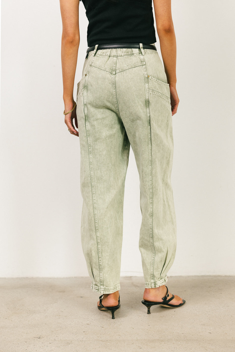 Angela Barrel Jeans for Women - Olive Green High Waist Wide Leg Denim Pants | Comfortable & Stylish for Casual Outings, Work, and Date Nights