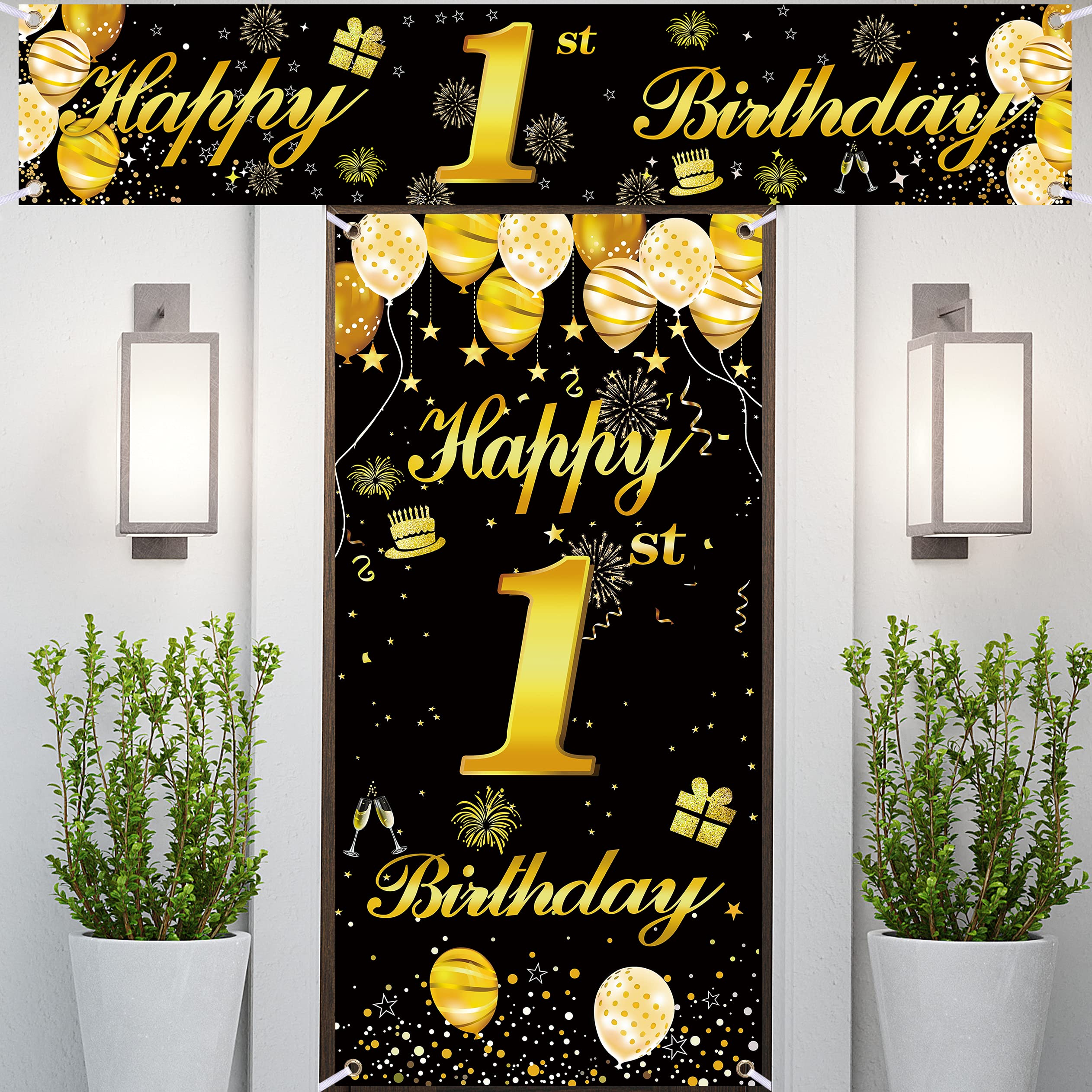 1st Happy Birthday Door Banner - Blue & Gold Birthday Decorations for Men - Party Backdrop & Wall Decor - Perfect for 1st Birthday Parties, Baby Showers & Gender Reveals
