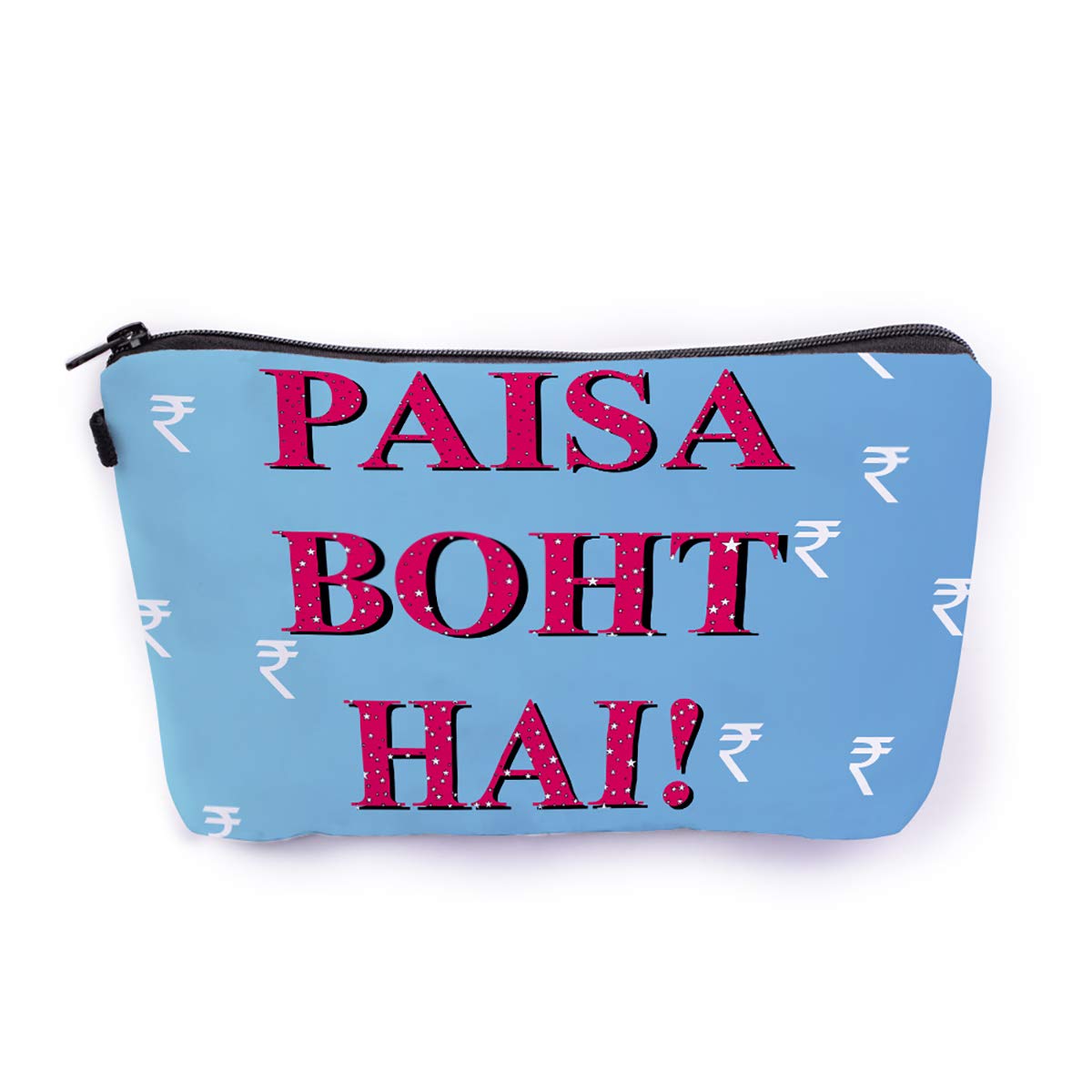 Crazyify Paisa Boht Hai Quirky Makeup Pouch for Women | Waterproof Canvas Cosmetic Bag | Travel Toiletry Organizer with Zipper | Perfect for Makeup Storage, Travel Essentials & Daily Use