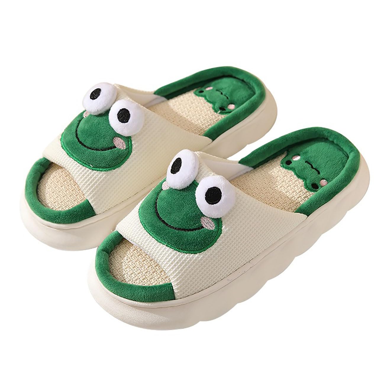 Women's Cow Print Slippers - Cute Cartoon Frog House Shoes - All Season Indoor Non-Slip Linen Slippers for Women - Cozy Home Wear, Perfect for Lounge, Bedroom & Gift Giving