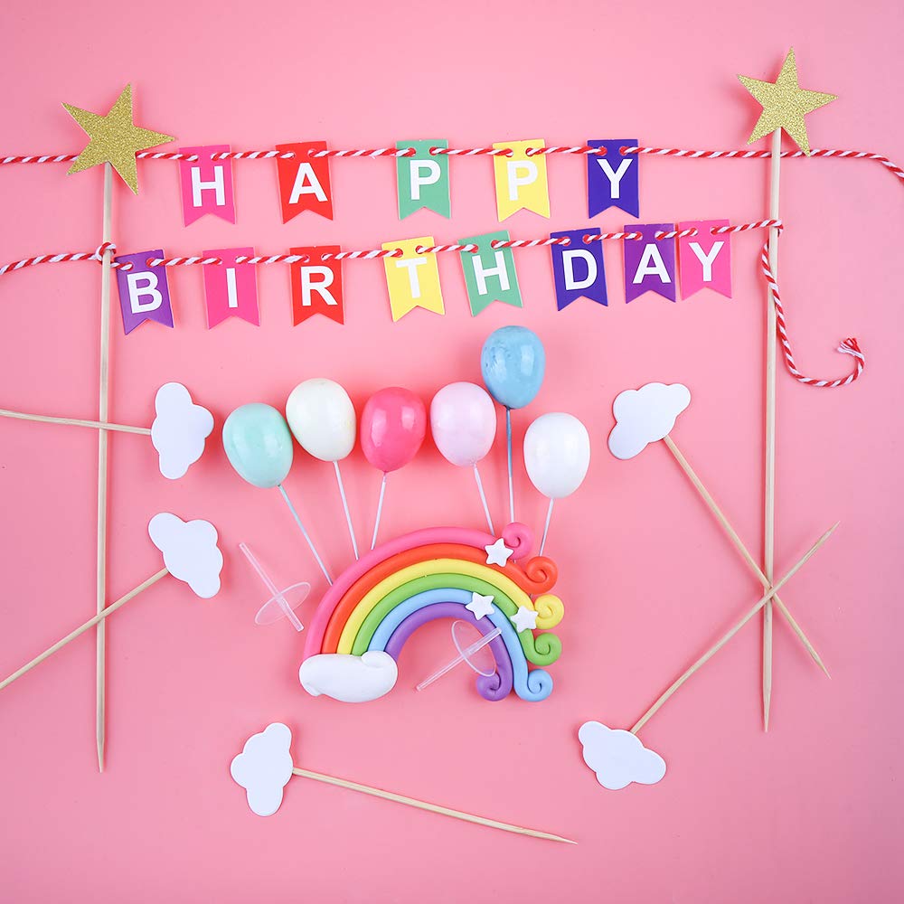 VEYLIN 13-Piece Rainbow Cloud Cake Topper Kit - Happy Birthday Cake Decorations for Kids, Baby Showers & Parties | Perfect for Birthday Cakes, Cupcakes & Dessert Table Displays