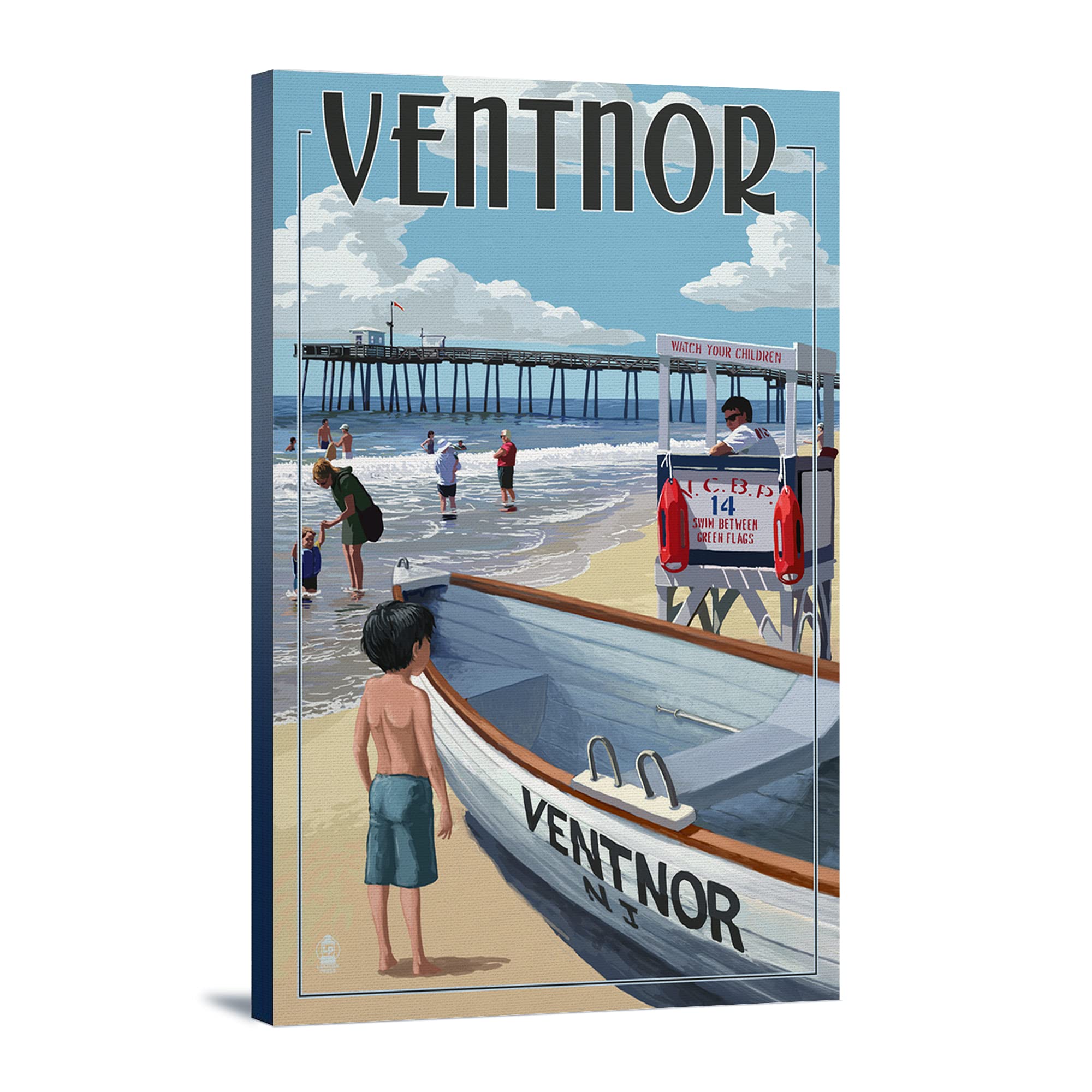 Ventnor New Jersey Lifeguard Stand - 24x36 Gallery Wrapped Canvas Wall Art - Perfect for Beach House Decor, Coastal Living Room, or Office Wall Decor