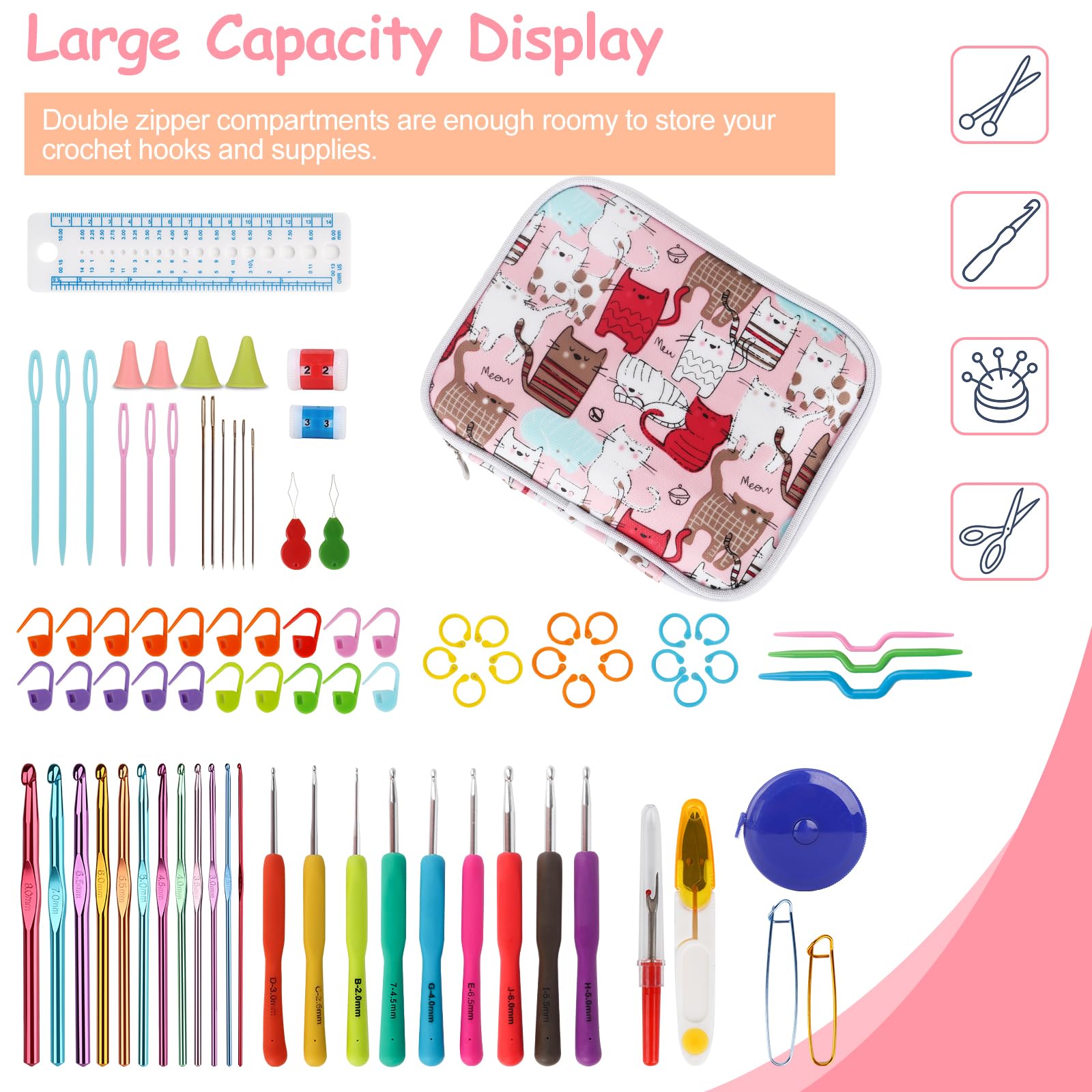 Premium Crochet Hooks Case - Portable Travel Storage Organizer with Zipper Closure, Web Pocket & Needle Slots | Carry Various Crochet Needles Safely | Perfect for Knitting Enthusiasts, On-the-Go Crafting & Yarn Projects (Pink)