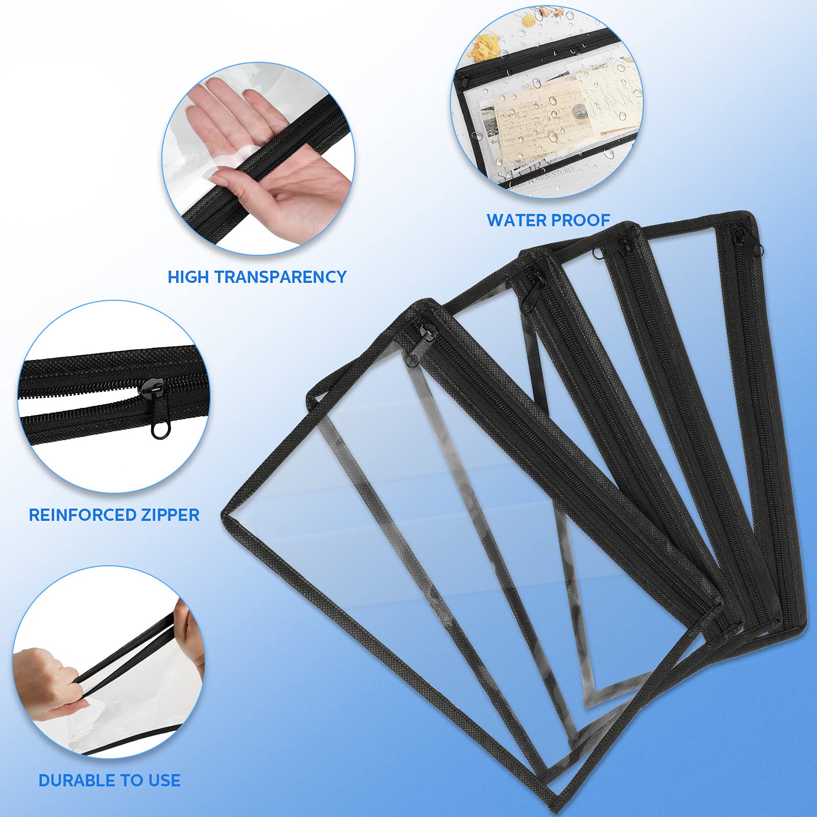 8 Pack Clear PVC Zipper Pouches for Pencils, Makeup & Documents - 11.5 x 7 Inches Multi-Purpose Storage Bags with Black Edging - Perfect for Office, School & Travel Organization (Office Supplies)