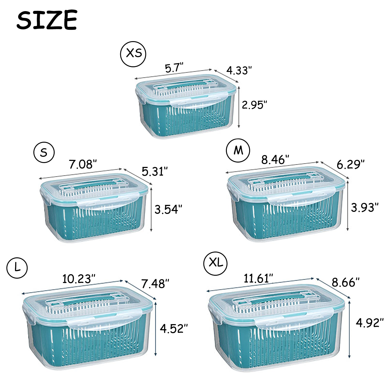 5-Piece Fridge Food Storage Container Set with Lids - BPA-Free Colanders & Drain Baskets for Fresh Vegetables, Fruits, Berries - Perfect for Kitchen Organization, Meal Prep & Refrigerator Storage