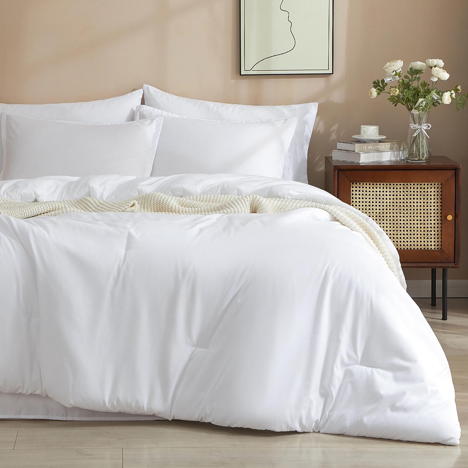 PHF Ultra Soft 7-Piece California King Comforter Set - All Season Lightweight Bedding with Comforter, Sheets, Pillowcases & Shams - Perfect for Master Bedroom, Guest Room & Luxury Hotels (White)