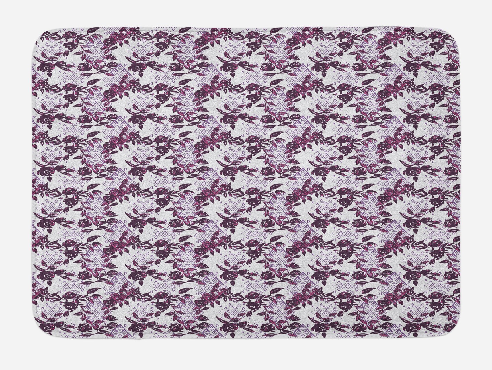 Ambesonne Vintage Watercolor Rose Bath Mat - Non-Slip Plush Bathroom Rug with Floral Bouquet & Geometric Design, 30