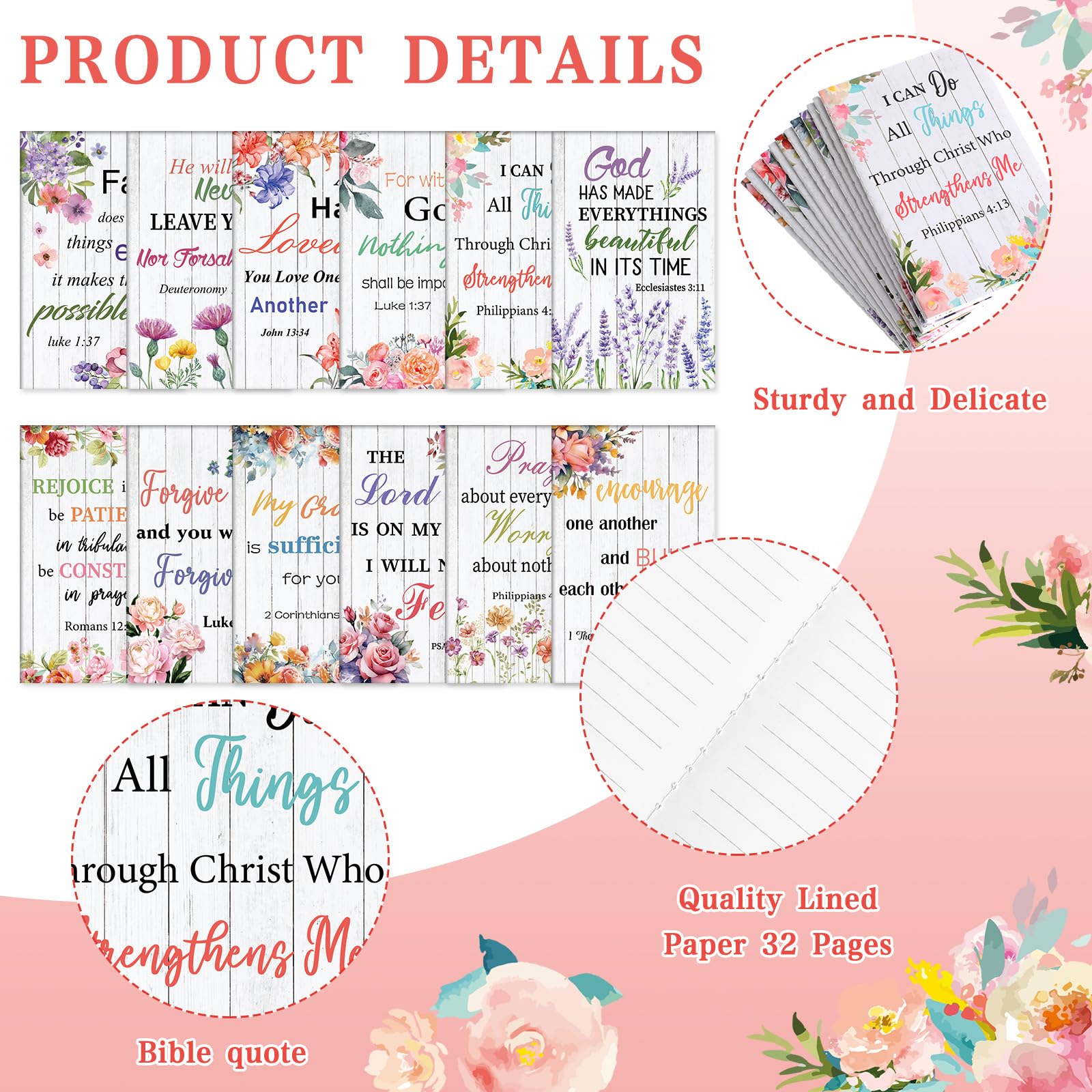 36 Pcs Christian Gift Set - 12 Bible Pens, 12 Notebooks & 12 Case Bags - Religious Gifts for Women & Men - Bible Study Journaling Supplies - Perfect for Church, Office & Daily Devotional Use