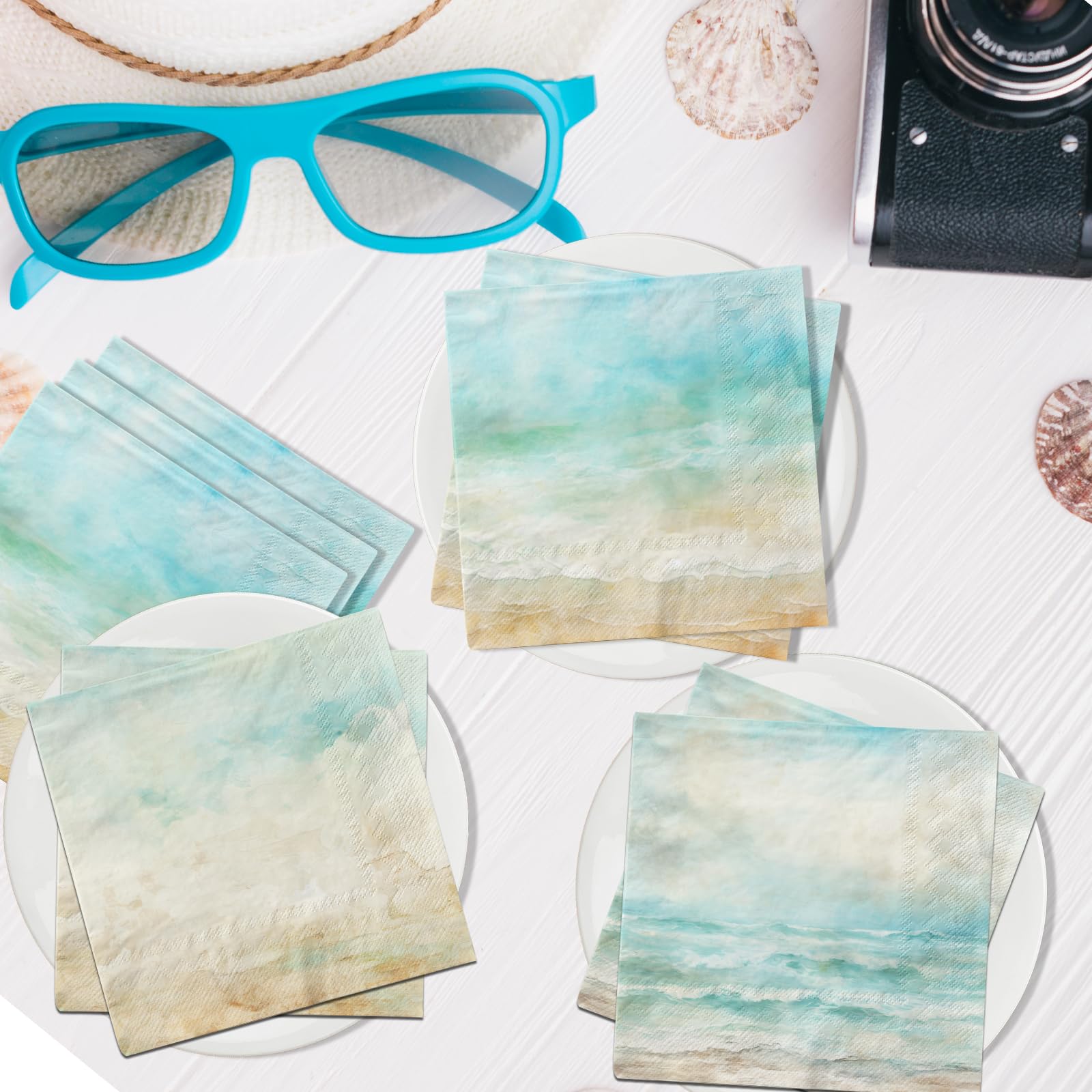 40Pcs Disposable Beach Party Napkins - Ocean Waves Themed Summer Party Decorations for Sea Themed Events, Beach BBQs, Pool Parties & Coastal Weddings (Blue)