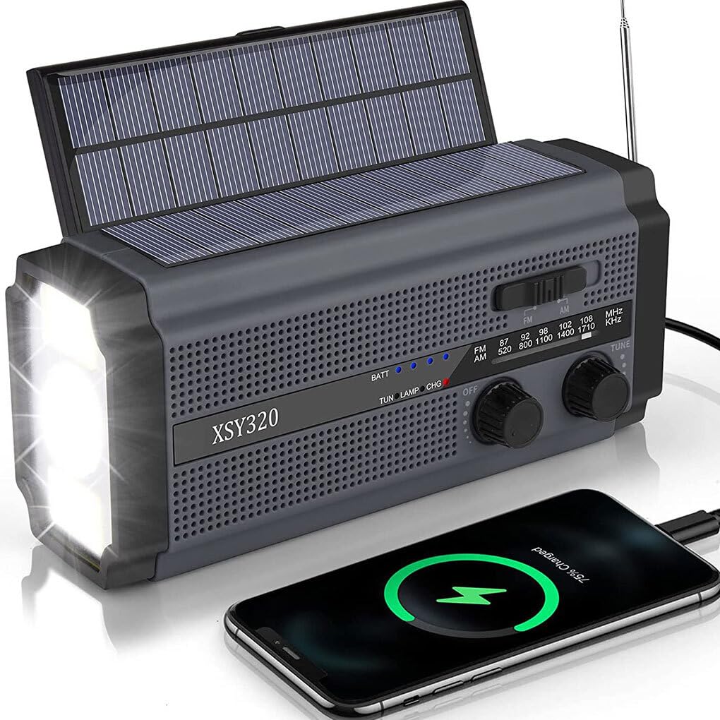 Kesurpae Portable Solar Emergency Radio with Hand Crank Charging, AM/FM/NOAA Weather Band, Stretch Antenna - Perfect for Outdoor Camping, Hiking & Emergency Preparedness (Dark Gray)