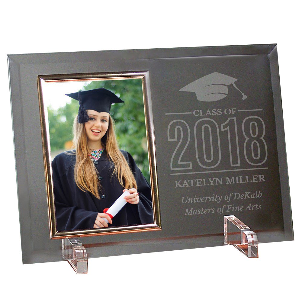 Personalized Engraved Graduation Cap Glass Picture Frame - Gold Plated Keepsake for Class of 2024 - Perfect Graduation Gift for High School & College Students - Display on Desk, Shelf or Gift for Special Occasions