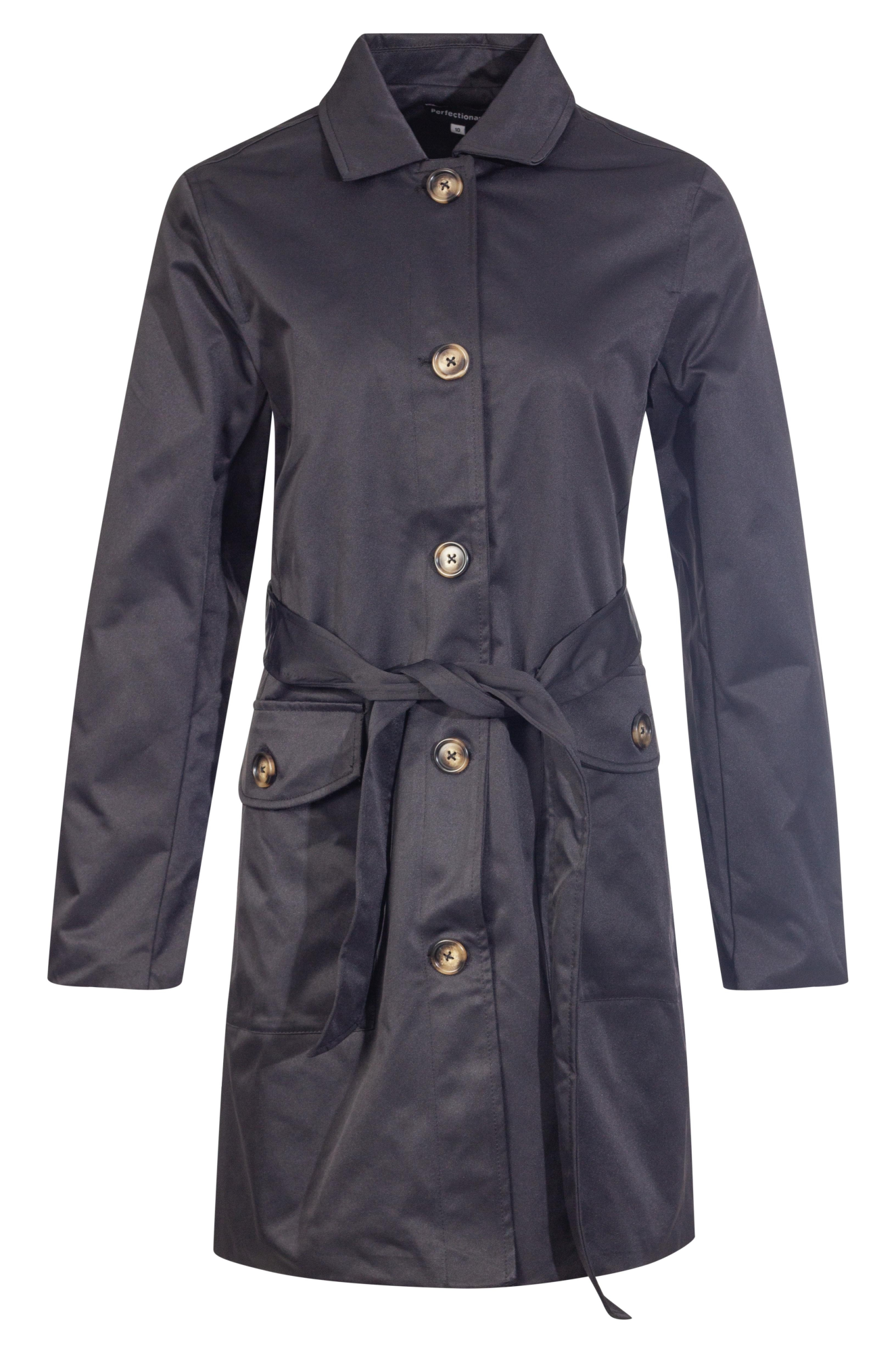 Waterproof Fully Lined Trench Coat for Women - Classic Black Outerwear with Belt | 4501BR | Perfect for Office, Travel & Fall Fashion